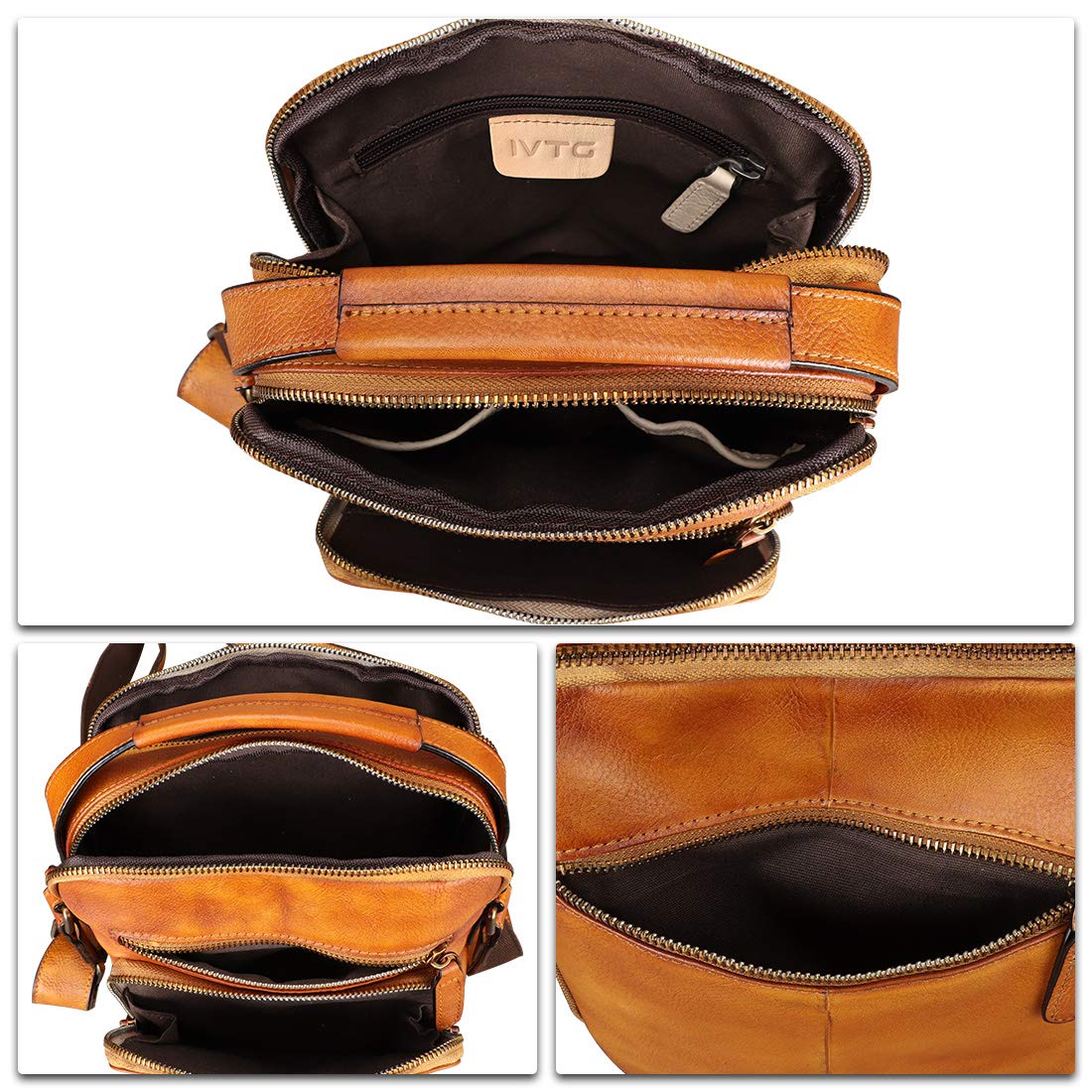 IVTG Genuine Leather Messenger Bag for Men Small Purse Crossbody Shoulder Bags Satchel for Work Business (Brown)