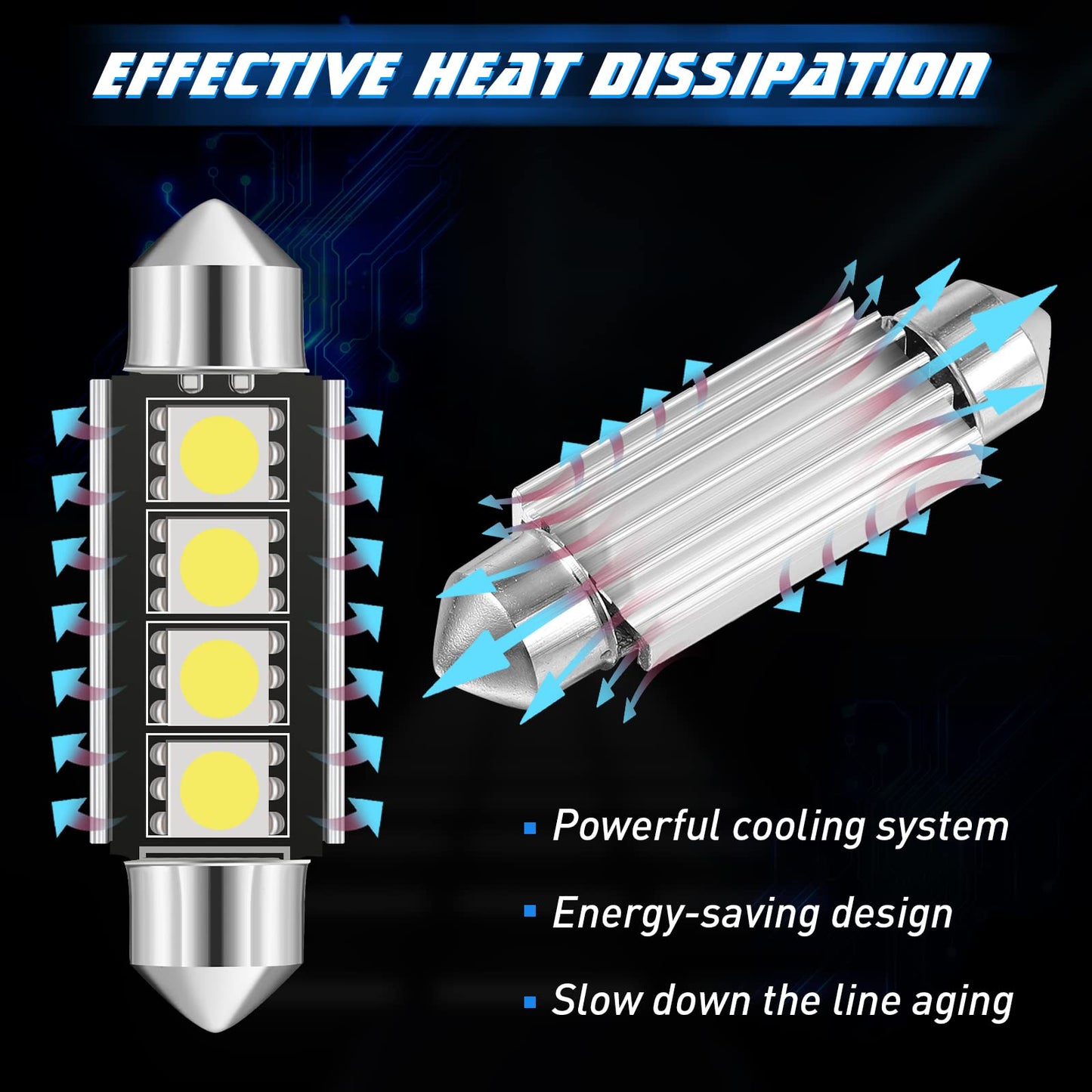 BBTO LED Car Bulb Kit - 100 Pieces T10 Festoon Dome Lights for Map, Trunk, Door, License Plate - Polycarbonate