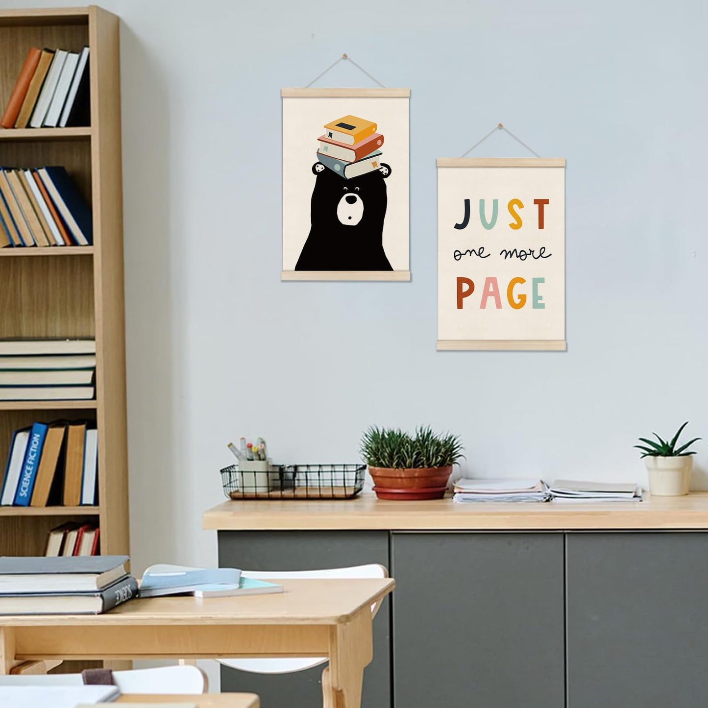 DOI-LANEE Reading Corner Decor for Classroom, 2 PCS Reading Wall Art, Nursery Posters Hanger Frame, Cute Classroom Decor 16x12 Inch, Learning Canvas Wall Art Playroom