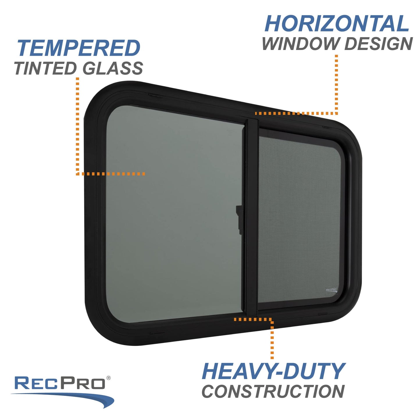RecPro RV Window - Teardrop Style Horizontal Sliding Replacement - 30inW x 20inH - Black - Model RP-WIN - Made in USA