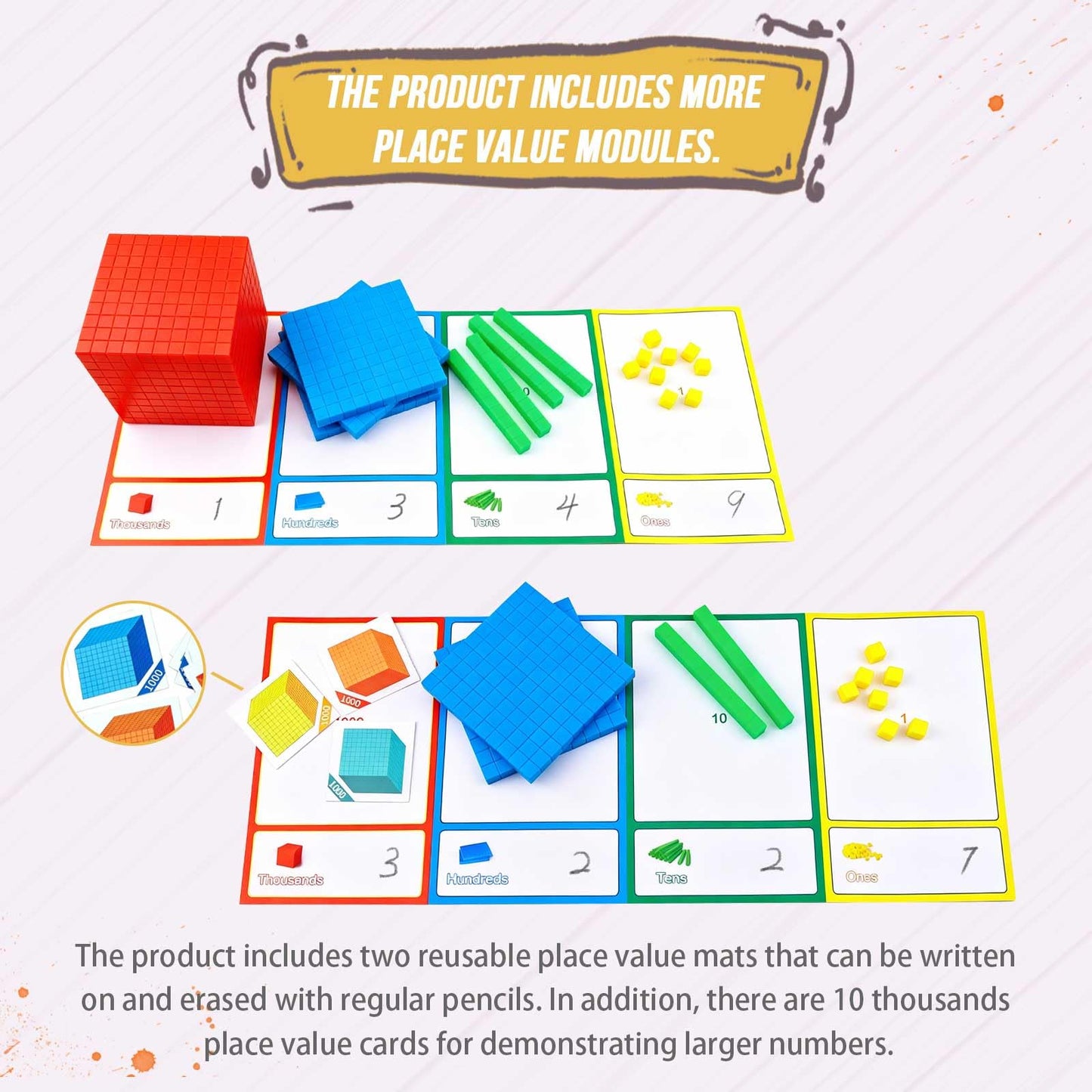 JIOEWVELL Base Ten Blocks for Math, 135 Pieces Place Value Blocks, Math Manipulatives for Kids, Plastic Math Cubes, Number Blocks, Counting Cubes for Kindergarten 1st-4th Grade