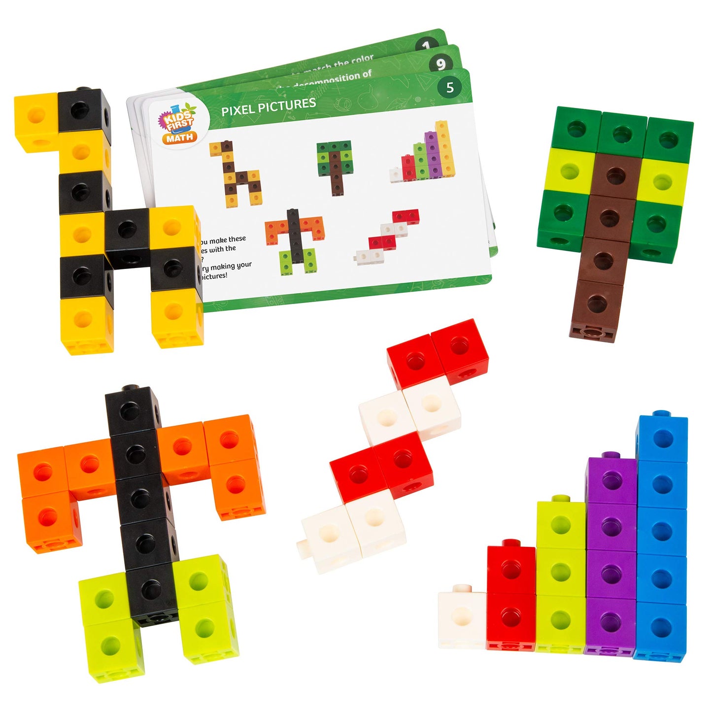 Kids First Math: 100 Linking Cubes Mathematics Kit w/Activity Cards | Develop Skills in Counting, Sorting, Sequencing, Graphing, Measuring | Visual Hands-on | at-Home | Classroom Learning Ages 3+