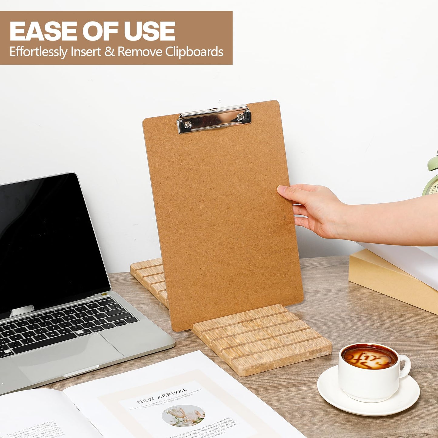 Chunful Bamboo Clipboard Holder 12 Slots Clipboard Organizer 5.9 x 15.7'' Storage Rack Document Typing Paper Stand Menu Display Receipt Holder for Classroom Office School Teacher No Assembly Required
