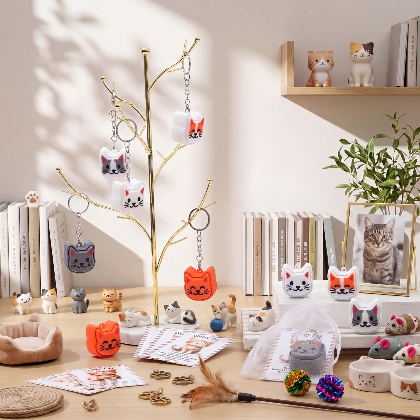 Junkin 25 Set Cat 3D Printed Clicker Fidget with Cards Funny Stress Relief Key Rings Gift Luggage Backpack Charm Gifts for Cat Lover Baby Shower Cats Themed Party Decorations