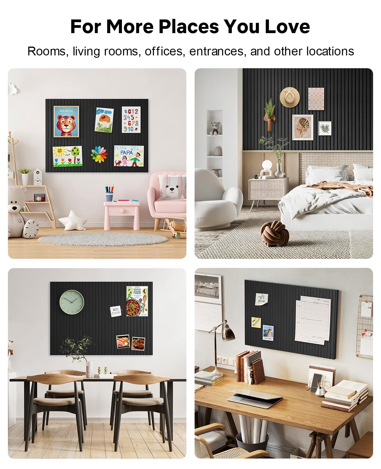 48" x 36" Large Cork Bulletin Board Tiles, Peel and Stick Felt Wall Panels for Vision, Message Center, Picture and Prayer Board for Office, Dorm, Room and Desk Decor(Black)