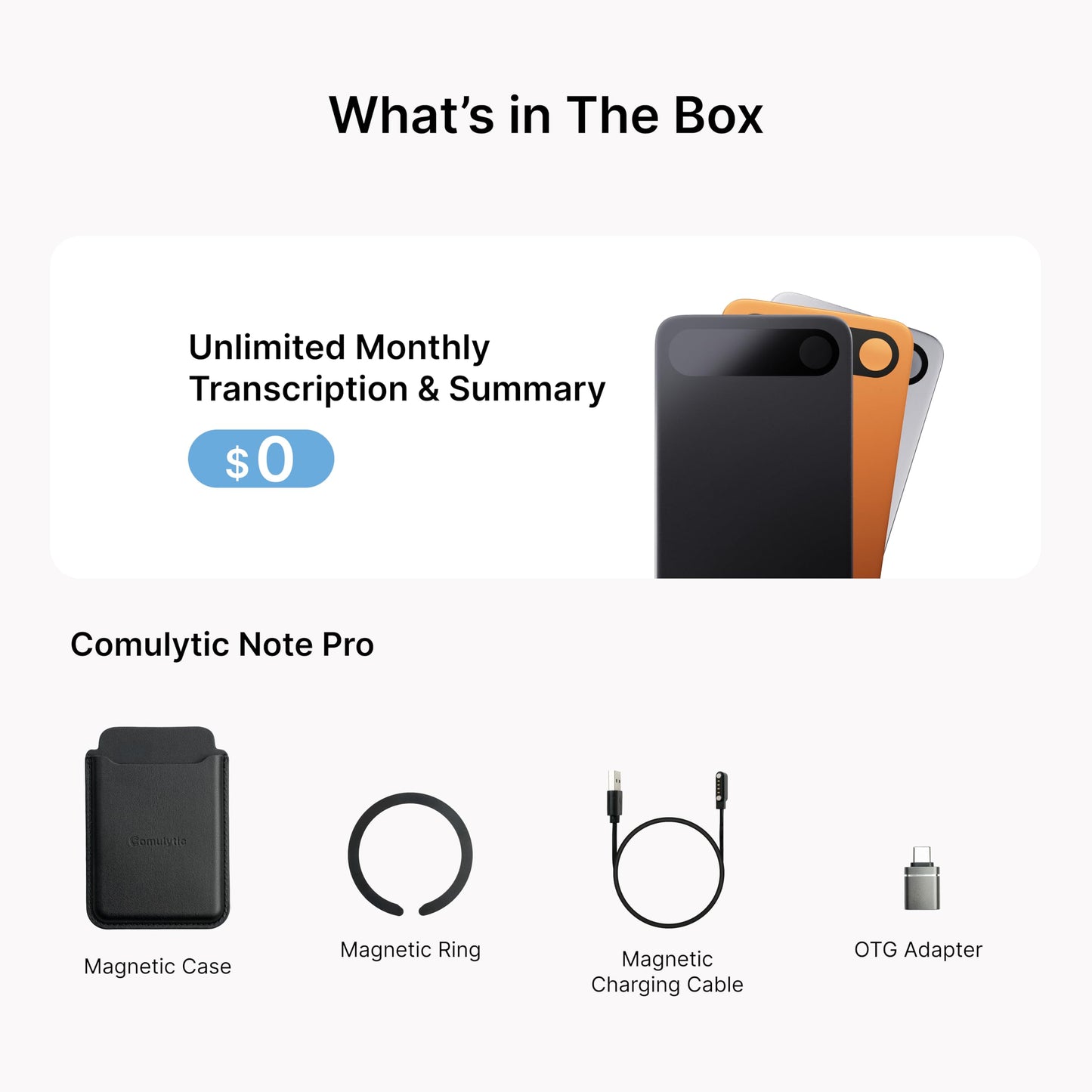 Comulytic Note Pro AI Voice Recorder, Unlimited Transcribe & Summarize, One Tap Recording Device with AI Note Taking, Support 113 Languages, 64GB, Audio Recorder for Calls, Meetings, Lectures, Orange