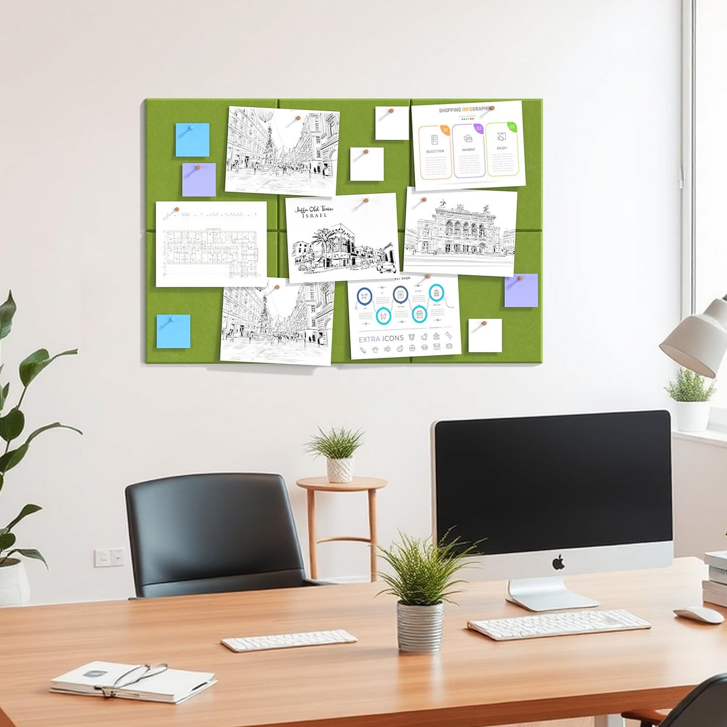 MaxGear Large Cork Board for Wall 36" x 24", Forest Green Bulletin Board, 6 Pack Felt Wall Tiles with Pushpins, Cork Boards for Office Pin Board Tack Board Cork Boards