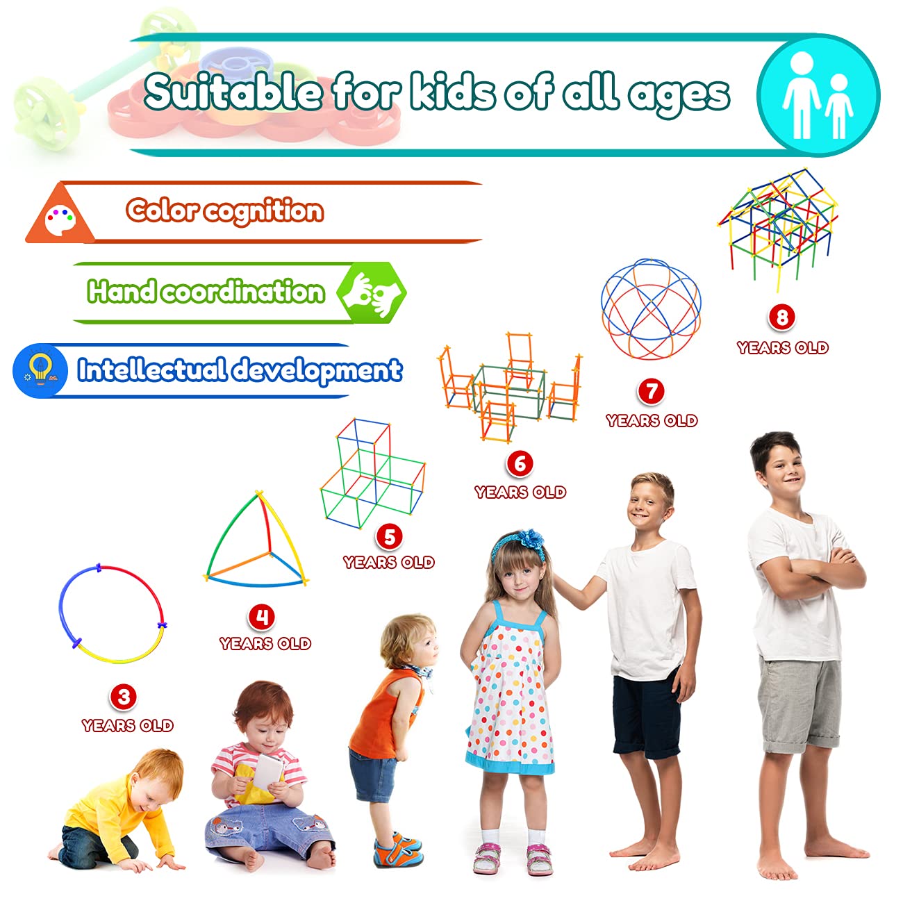 Ggiibro Straw Constructor Toys 600Pcs STEM Building Toy Interlocking Plastic Engineering Thin Tube Blocks Educational Kit for 3 4 5 6 7years Kids Boys and Girls Gift Preschool Toy with Storage Box