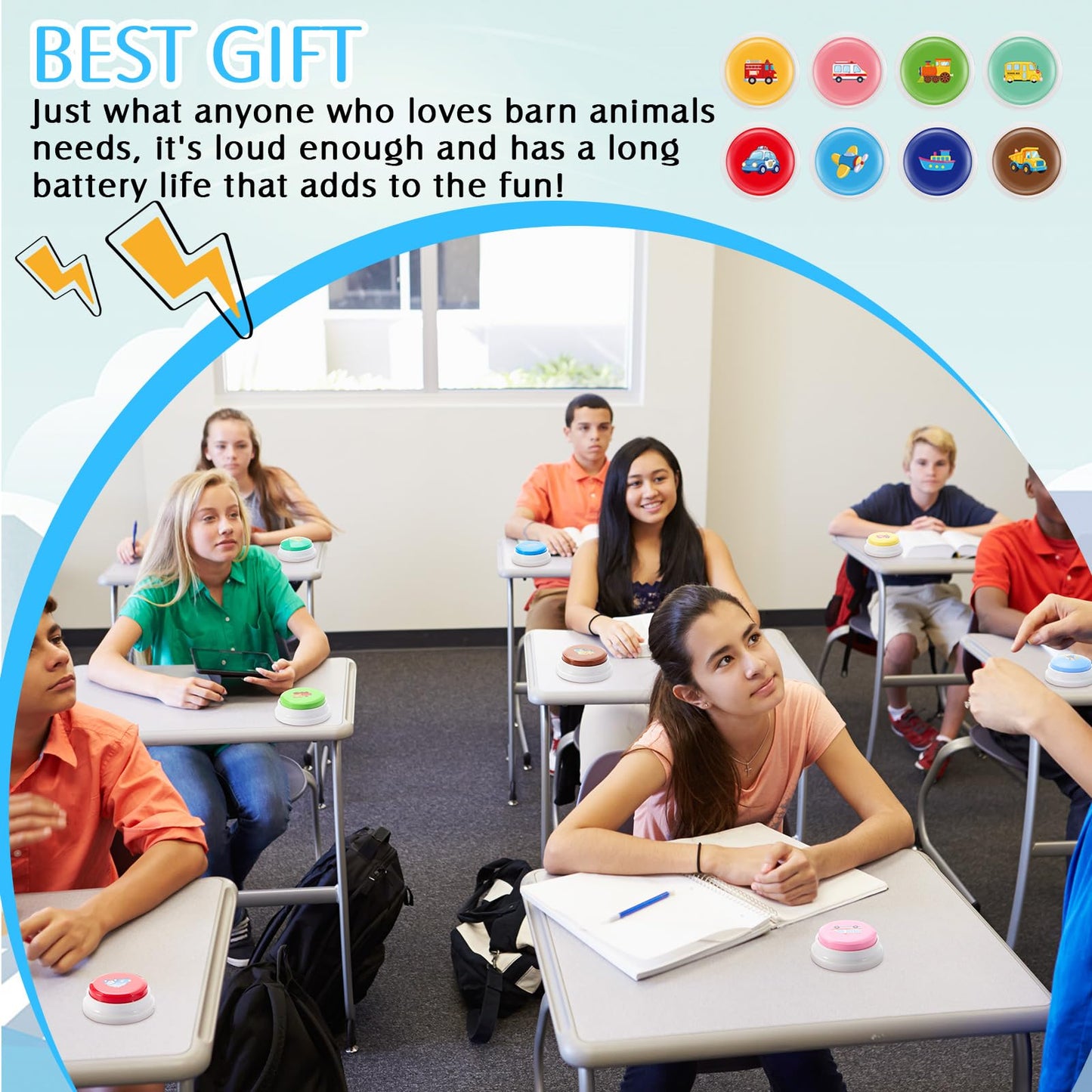 Syhood 8 Pcs Transportation Sounds Buzzer for Trivia Games, Answer Buzzers for Classroom, Feud Jeopardy Buzzer Button with Lights and Sounds for Classroom Party Teacher Game Show