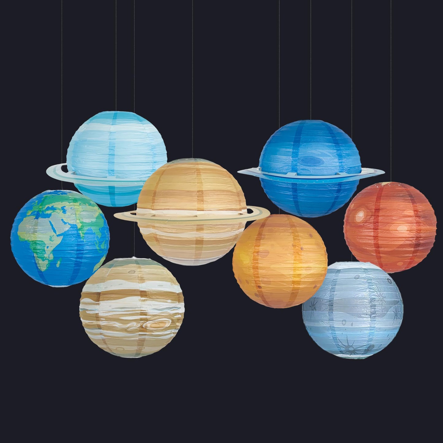 8 PCS Planet Paper Lanterns Outer Space Party Decorations Solar System Planets Hanging Lantern for Kids Space Theme Party Birthday Room Classroom Decorations
