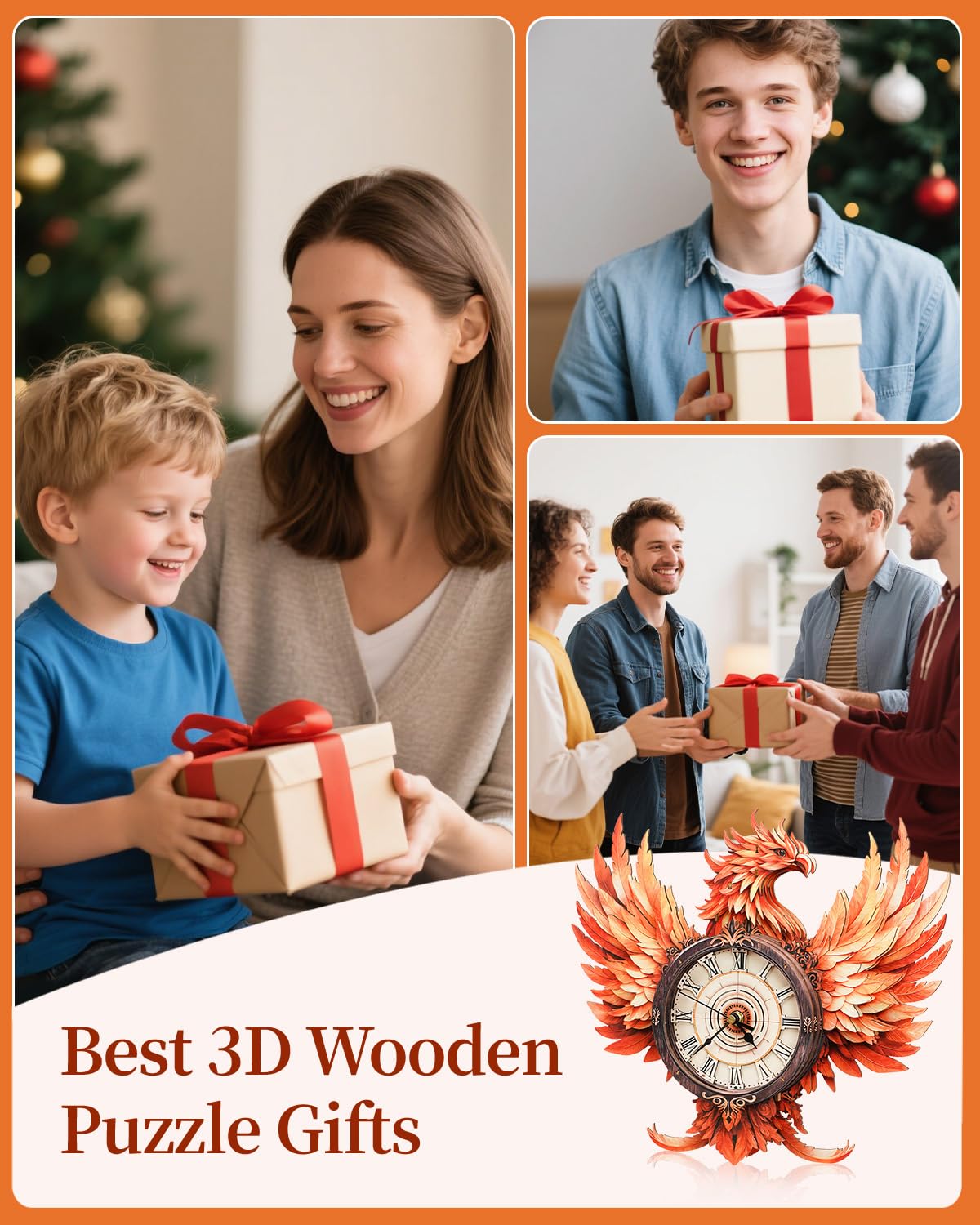 Rnfinewow 3D Wooden Puzzles for Adults, 3D Puzzle Fire Phoenix Clock Kit (with Pendulum), 3D Puzzles for Adults Teens Home Wall Decor Clock Puzzle Gifts for Adult