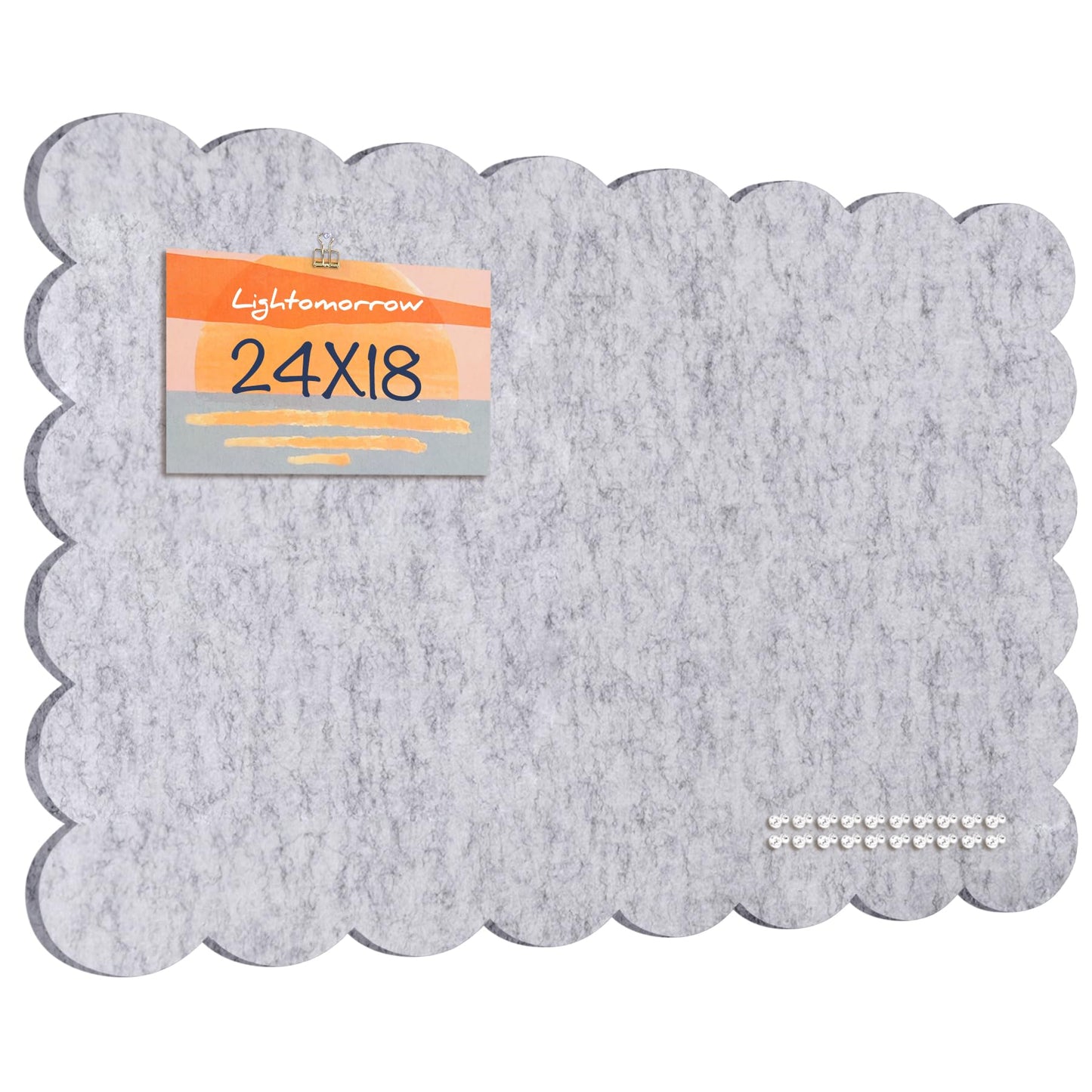 Lightomorrow Scalloped Bulletin Board, 24 x 18 Inches Felt Pin Board - Decorative Cork Alternative for Wall, Foldable Picture Self-Adhesive Vision Prayer Board with 20 Pushpins - Marble White