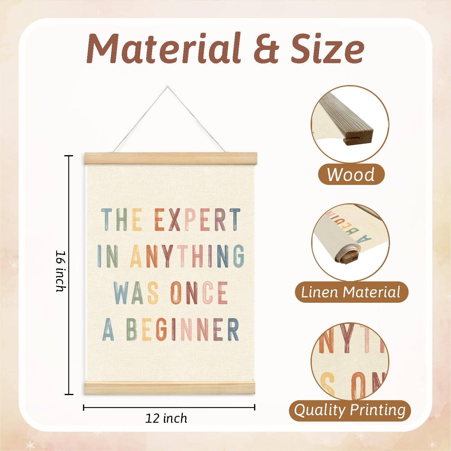 Lacama The Expert at Anything Was Once a Beginner Wooden Poster Hanger, Motivational Classroom Posters Hanger Frame, Inspirational Wall Art, Mental Health Decor for Classroom