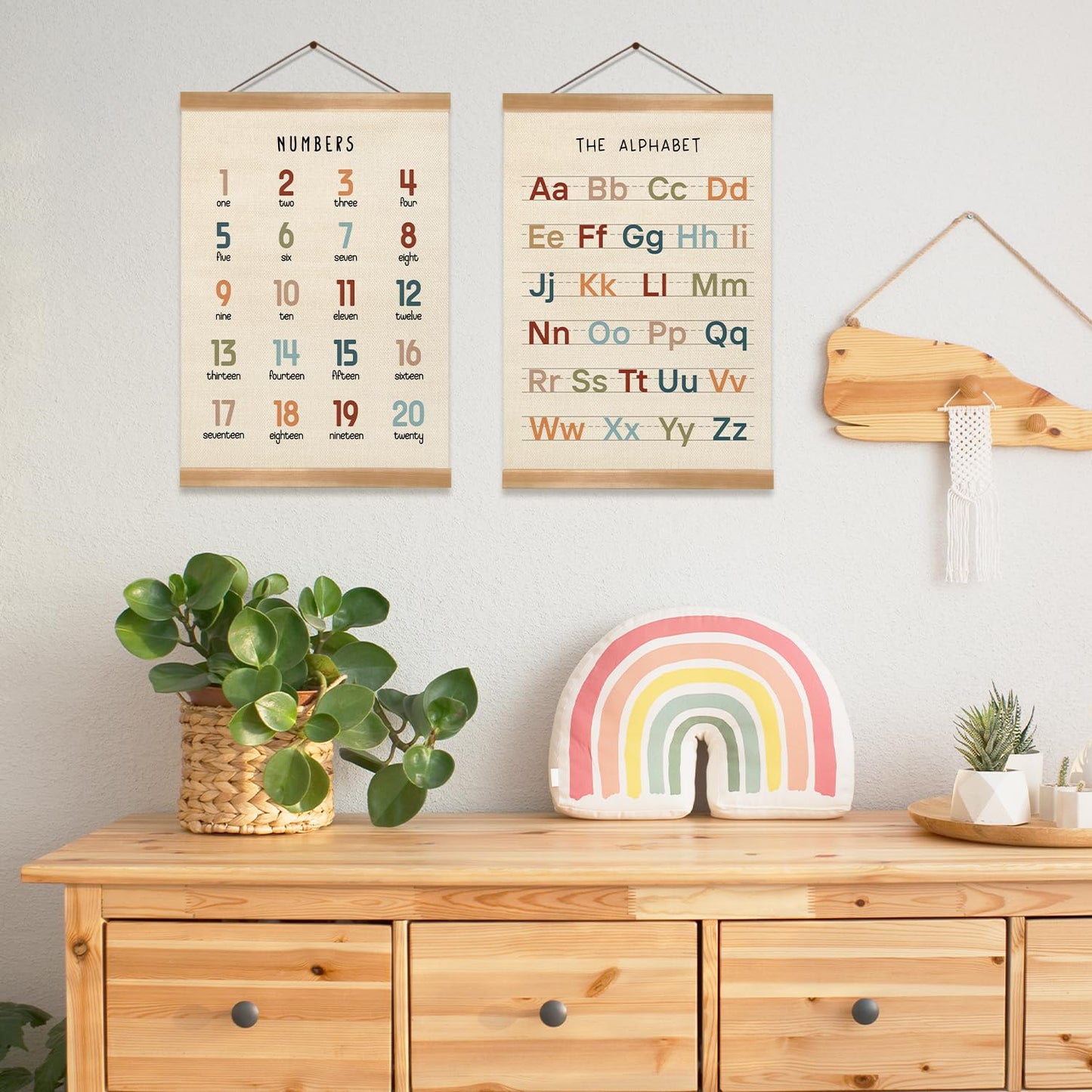 ZTGDA Alphabet Numbers Poster Set of 2, Alphabet Numbers Wall Art, ABC Banner Poster, Banner Wall Hanging Decor for Toddler Room Playroom Nursery Wall Classroom Decor 12x16inch (123&ABC-02)