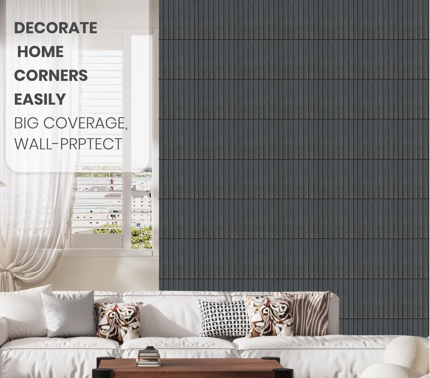 Large Cork Board Alternative 48” X 36” Felt Bulletin Board Tiles, with 30 Pushpins, 60 Adhesive Tabs,12-Pack Slat Wall Paneling, Cork Boards for Office Push Pin Board Felt Board - Dark Gray
