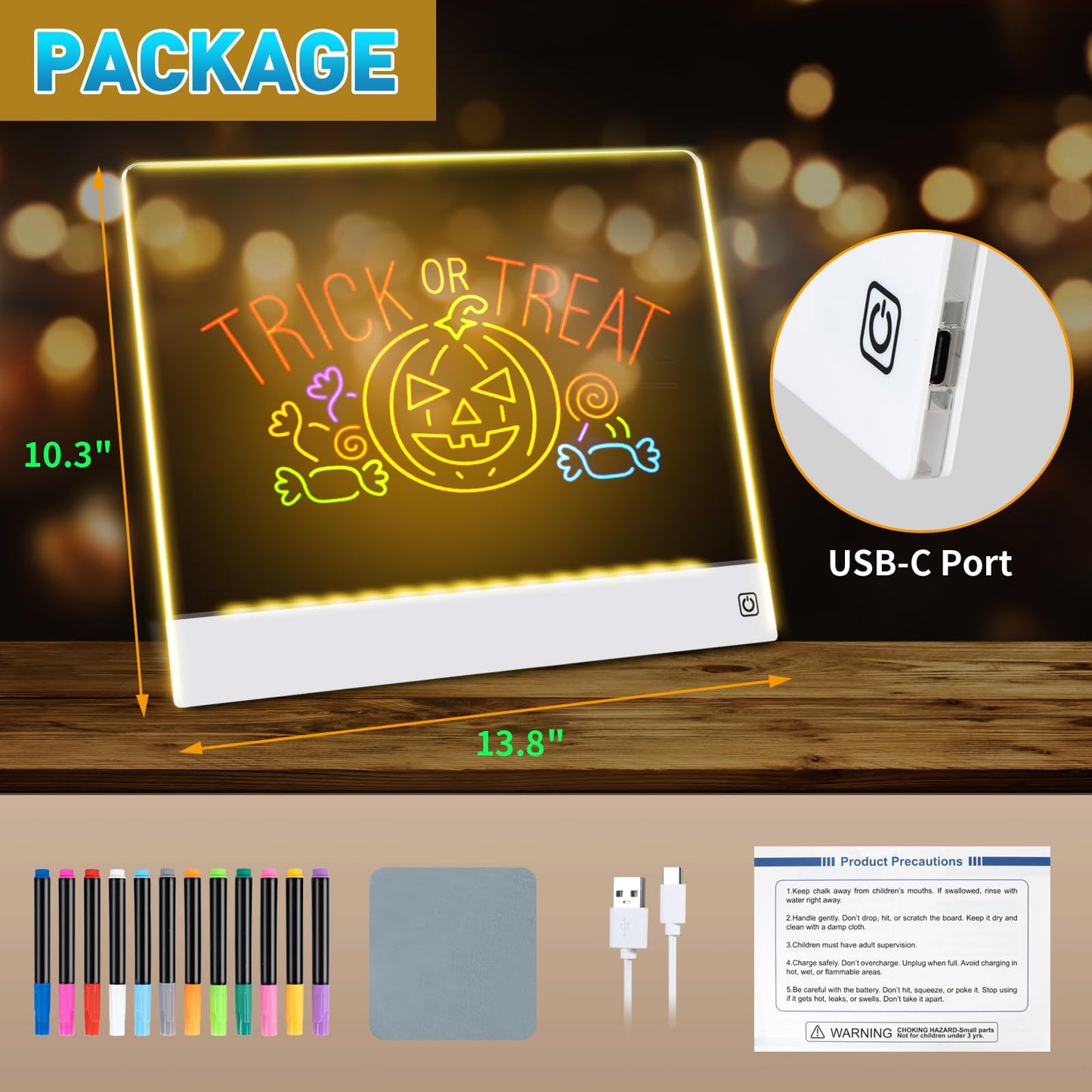 16-Inch LED Note Board Rechargeable with 7 Colors, Doodle Glow Board Neon Art Dry Erase Board Light Up Drawing Pad with Invisible Stand, Sketching Gift Toy for Kids/Girls/Teens, 12 Markers