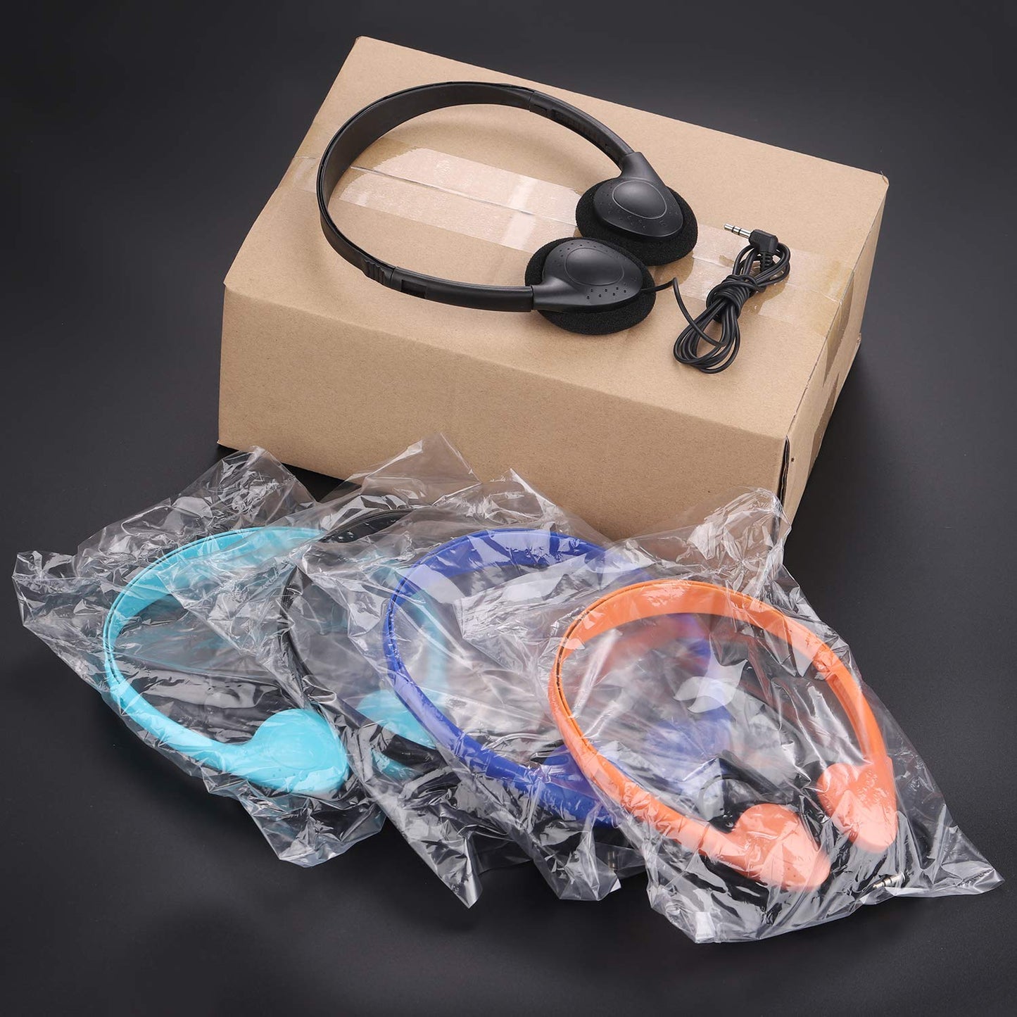 CN-Outlet 100 Pack Classroom Headphones Bulk for School Students Kids Teen Children and Adults, Wholesale Sturdy Wired Headphones Classroom Earphones (Black, 100 Pack)