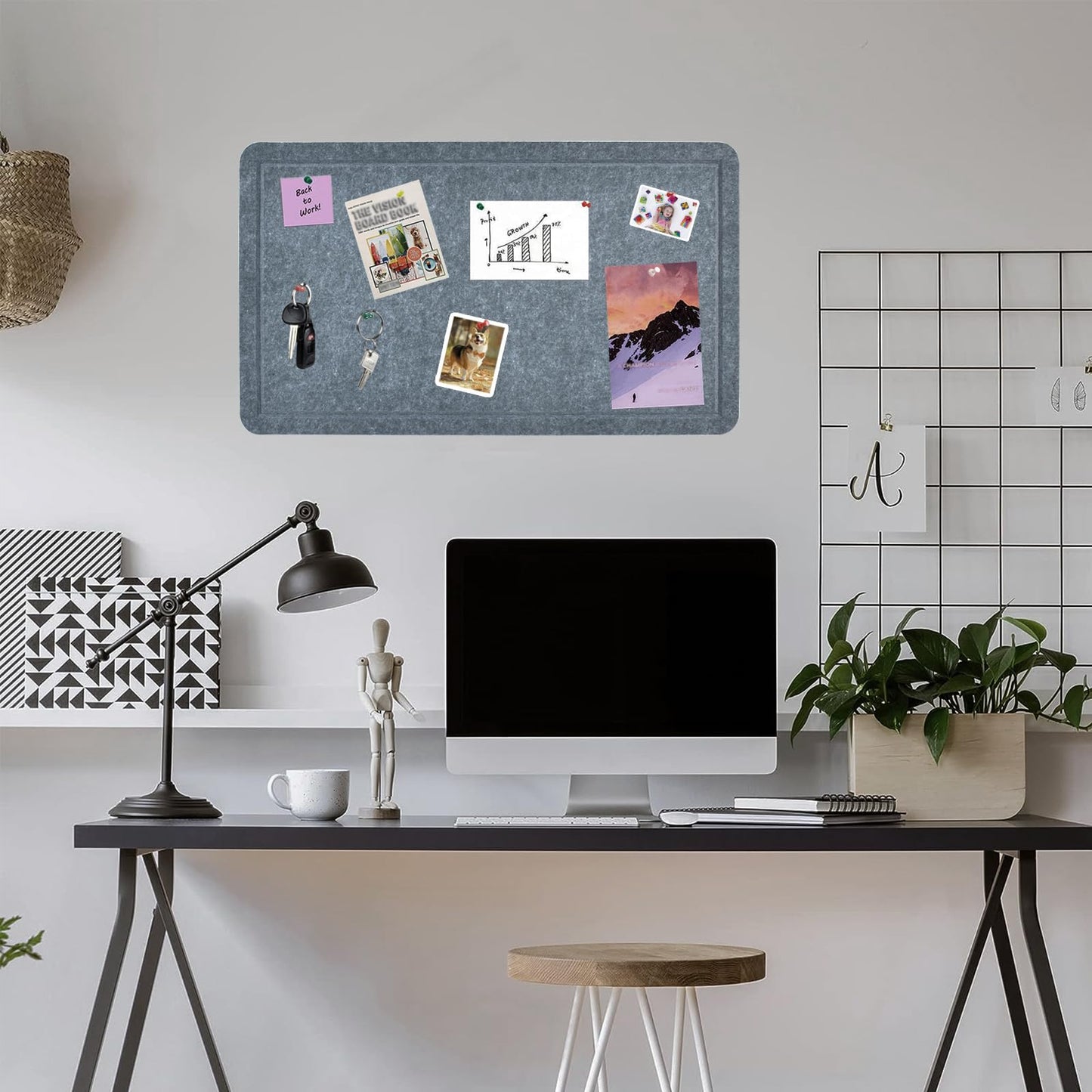 Vuzvuv Dark Grey 28"x16" Large Cork Board with 50 Push Pins & Sticky Notes, Self-Adhesive Bulletin Board for Wall, Felt Pin Vision Board for Paste Notes,Schedules Offices Home