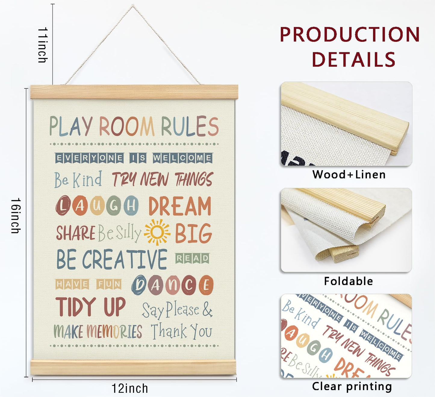 foedor Rainbow Nursery Playroom Wall Decor Poster Hanger Frame,Kids Playroom Decor,Educational Motivational Affirmations Prints Framed Ready to Hang for Classroom Kids Room Wall Decor