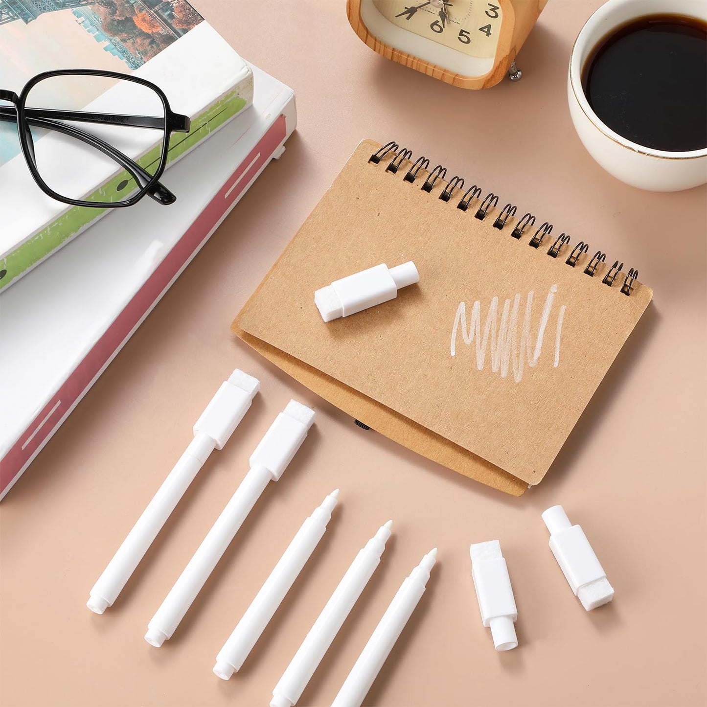 Poola Voidra 200 Pcs White Dry Erase Markers Pens Dry Erase Marker with Eraser Cap White Chalk Markers Pens Fine Point Tip Erases Marker Bulk Low Odor Blackboard Marking Pen for Office School Home