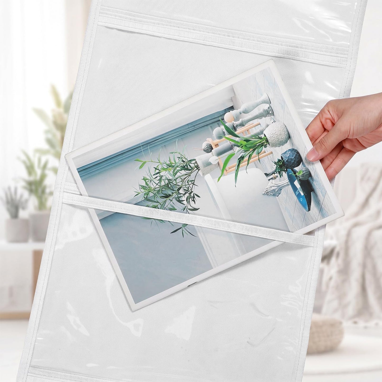 Watersay 2 Pcs Storage Pocket Chart for Classroom 37.4 x 13 in, 4 Pockets Hanging Wall File Organizer for Cards, Drawing, Pictures, Class Demonstrations, Homework, Teacher Office Organization (White)