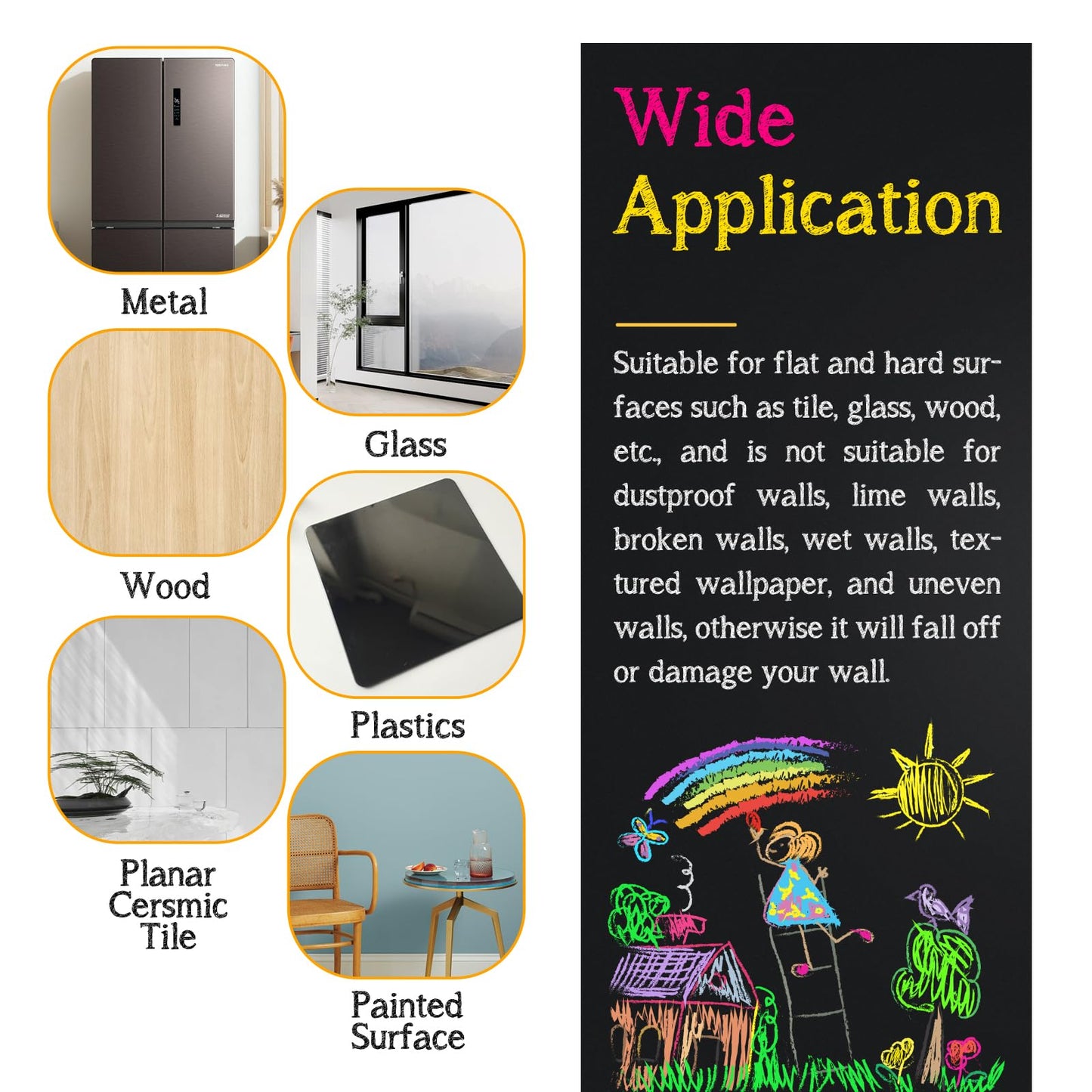 Ykall Magnetic Chalkboard Contact Paper for Wall, 79"x18" Self-Adhesive Blackboard Wallpaper Peel and Stick Wall with 93 Pcs Kit for Kids, Magnet Wall Sheet with Kit for Home Playroom
