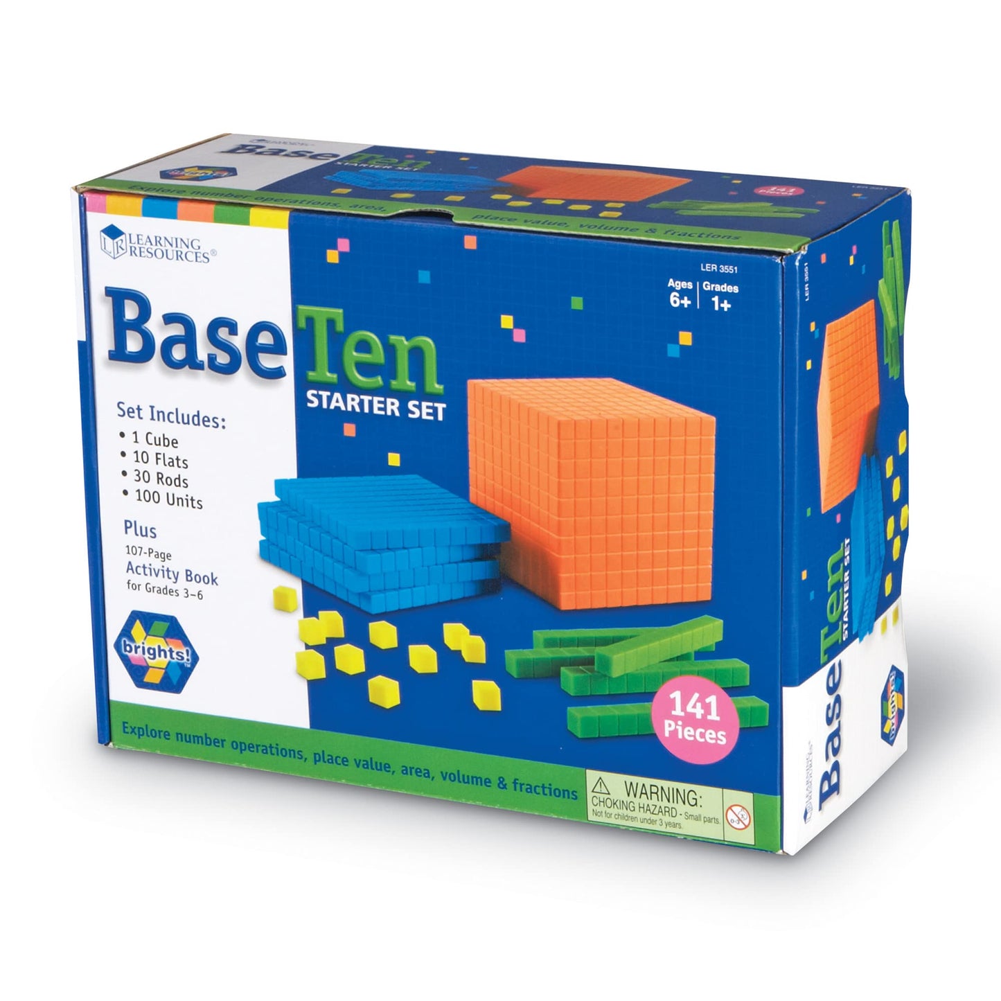 Learning Resources Brights! Base 10 Starter Set - 100 Piece Set, Ages 6+, 1+ Grade, Math Manipulatives, Teacher Supplies, Back to School