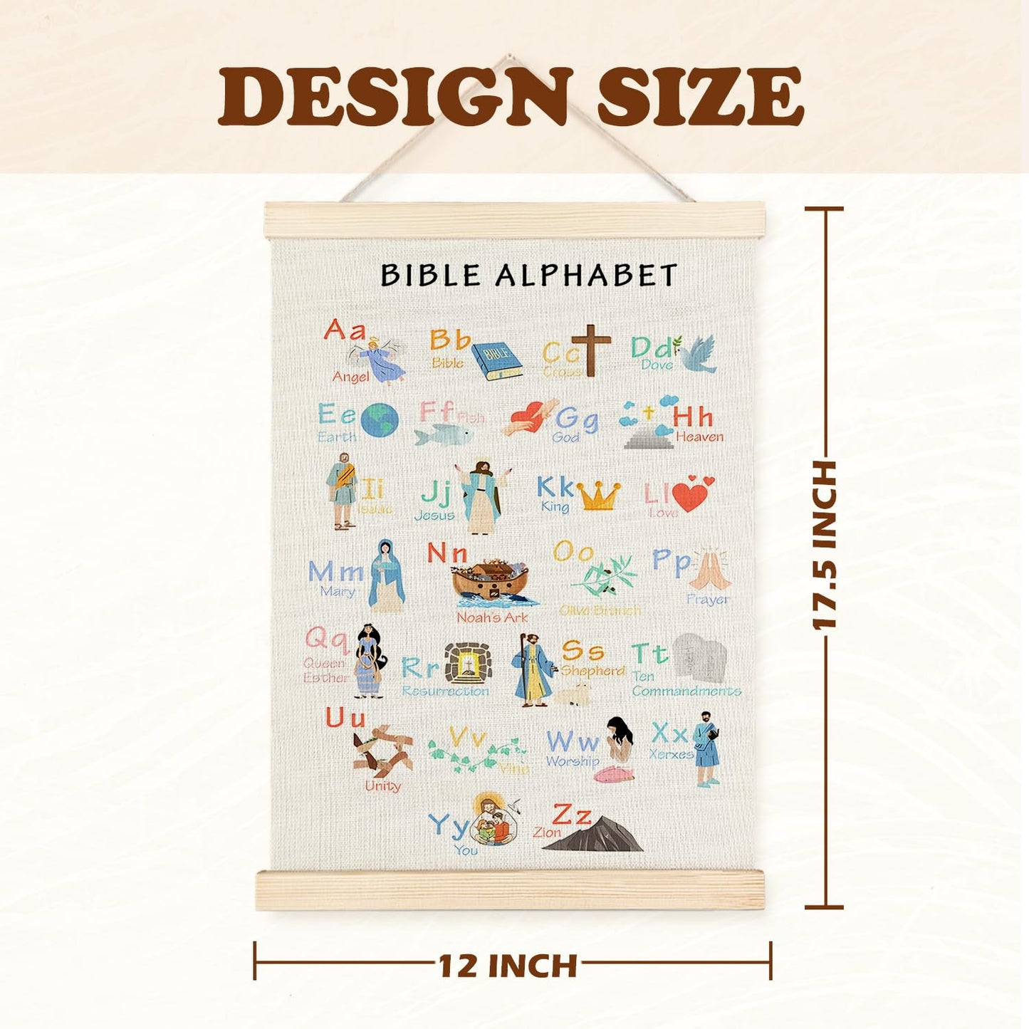 Supwhd Bible Verse Posters for Kids, Bible Alphabet Poster Hanger Frame, Christian Classroom Decor, Alphabet Wall Decor for Classroom Church School Christian Home, 12x16 Inches