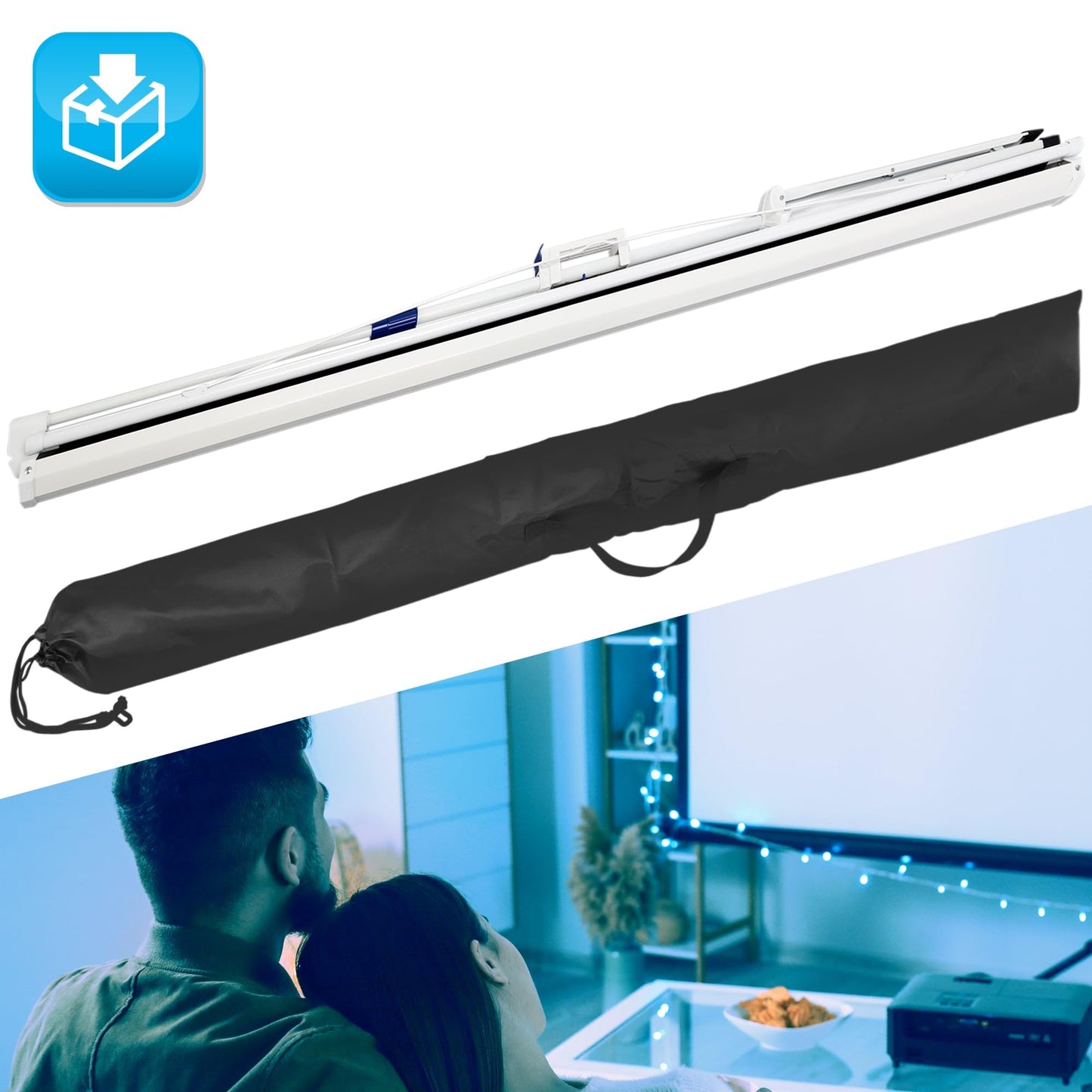 Pyle 72 Inch Outdoor Projector Screen with Stand-Portable Fold Out Roll Up Screen with Tripod Stand,White Matte Fabric 4:3 Aspect Ratio 4K HD Quality Black Masking Border,Ideal for Home and Office Use