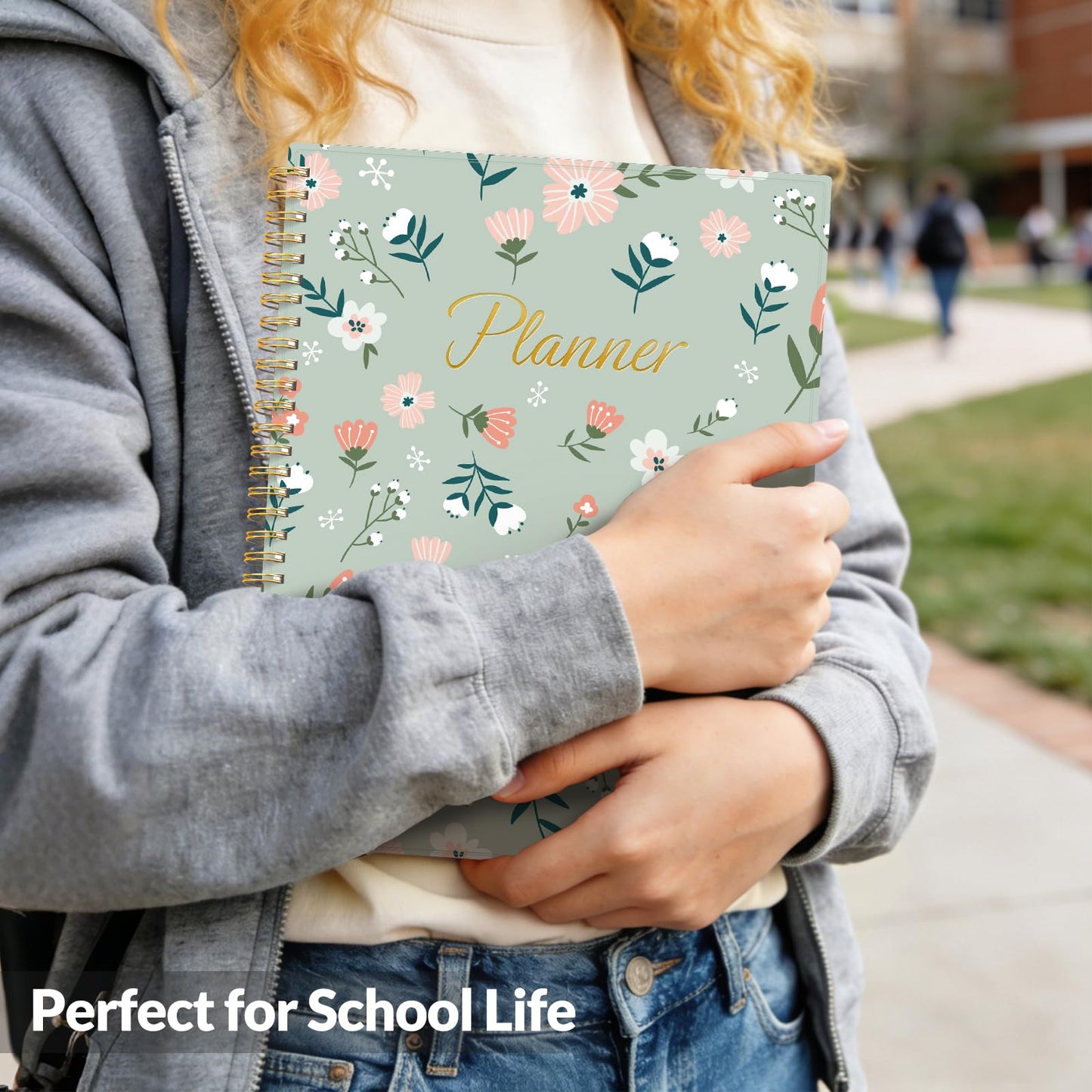 SUNEE Academic Planner 2026-2027 – Weekly & Monthly Planner, July 2026 to June 2027, 8.5"x11", Thick Paper, Tabs, Pockets, Bookmark, Spiral-Bound, Student Teacher Organizer, Green Wildflowers