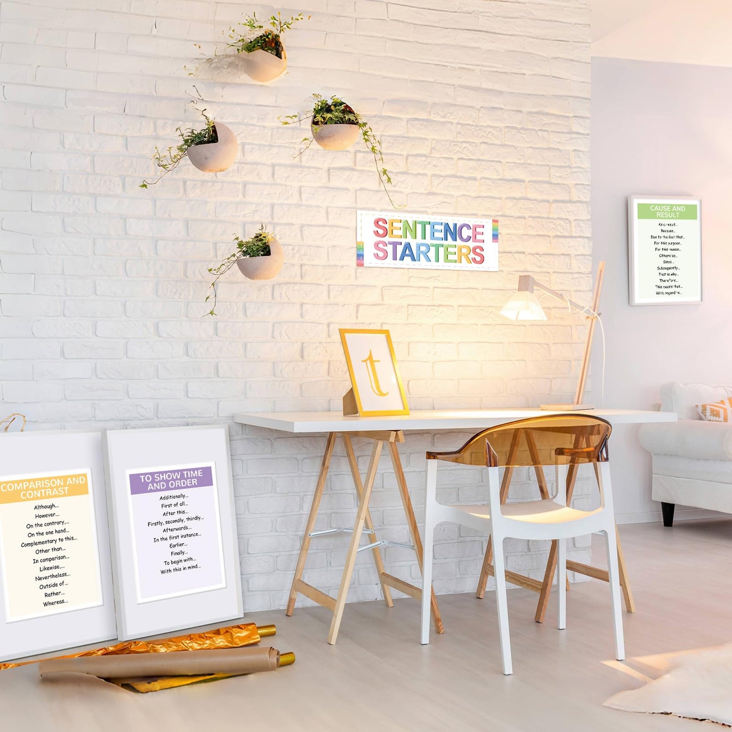 Dunzoom 9 Pieces Sentence Starters Posters Descriptive Vocabulary Classroom Educational Posters English Grammar Chart Bulletin Board Decoration for Middle High School Classroom(Classic Style)