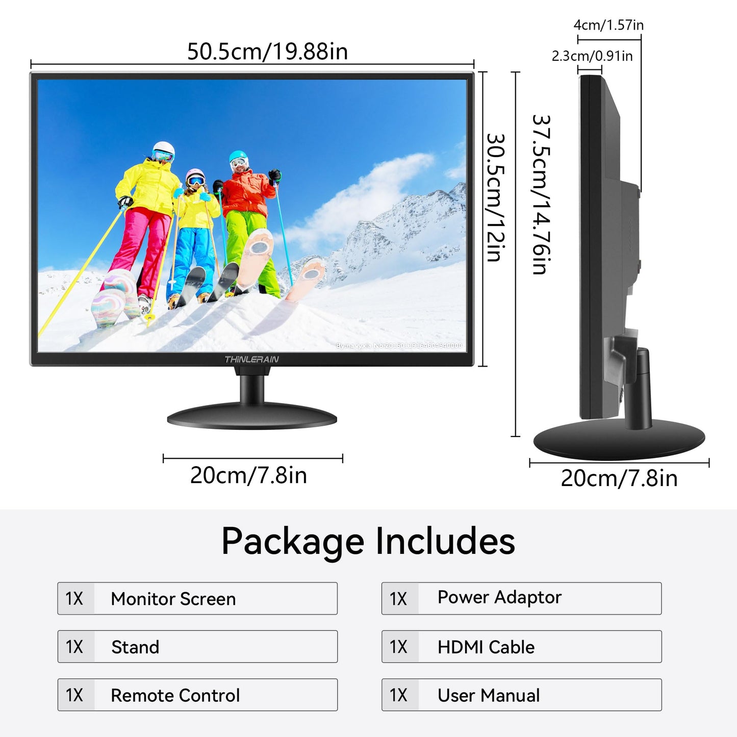 Thinlerain 21.5 inch Computer Monitor 1920x1080 PC Monitor with HDMI VGA AV BNC USB Ports, 60Hz, 5Ms, VESA, Display Build-in Speakers for Office Home