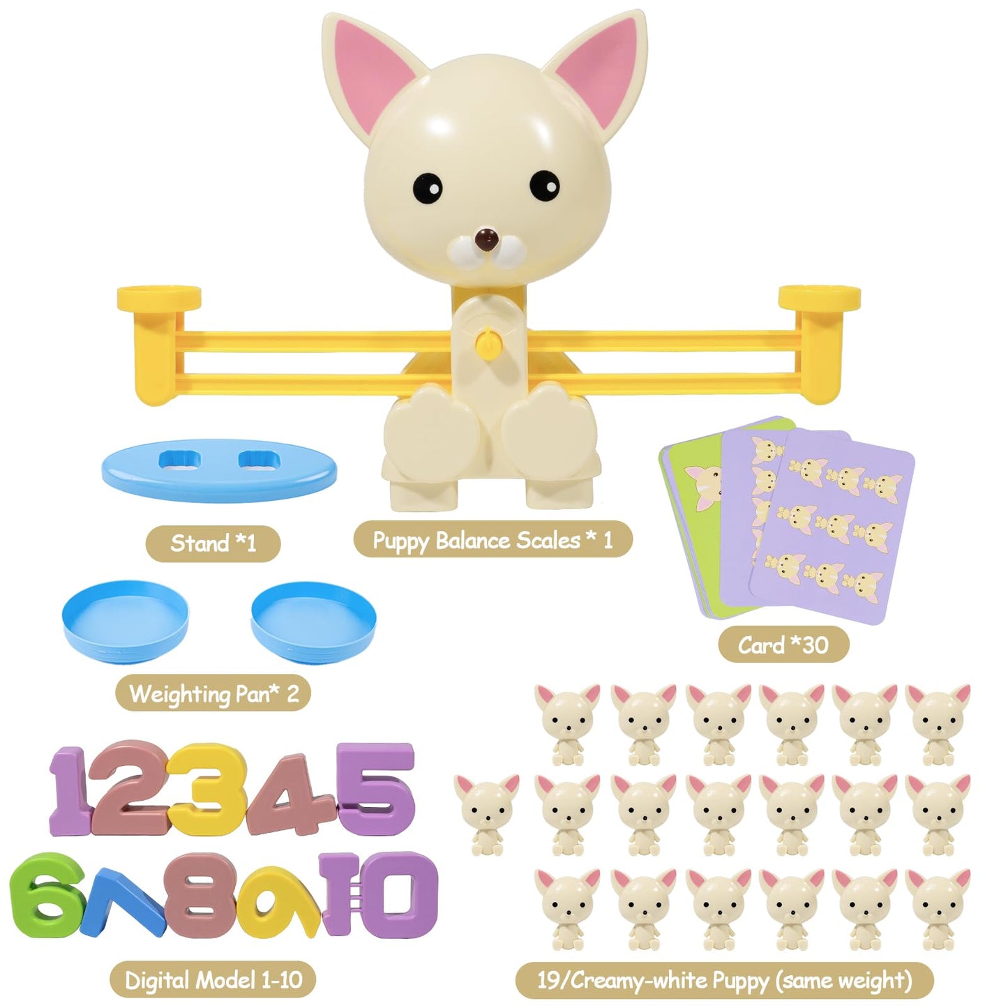 Puppy Balance Counting Toys, Cool Math Learning Games for Boys and Girls, Educational Number Toy Preschool Puppy Balance Counting Toy, Fun Children's Gift STEM Math Games Toys for Kids Age 3+(63 PCS)