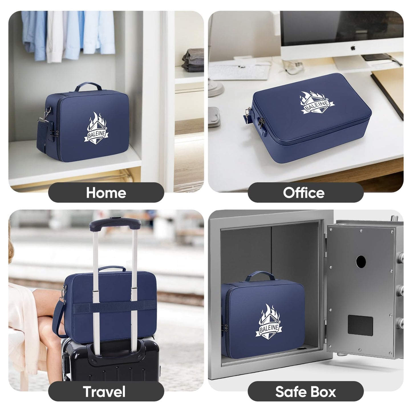 BALEINE Fireproof Document Box with Lock, Portable Fireproof Document Bag Waterproof Fire Proof File Boxes for Documents, File Organizer Box for Important Paperwork (Blue, 15''x11''x4'')