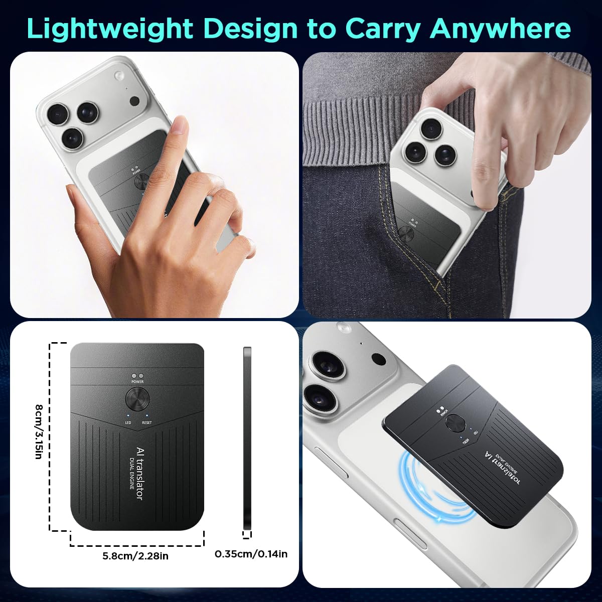 AICase AI Smart Translator,Language Translator Device,App Control,Free AI Transcribe& Summarize,Support 136 Languages,Audio Recorder/Translation forLectures,Meetings,Calls,Travel,Trip.Non-Pro Version