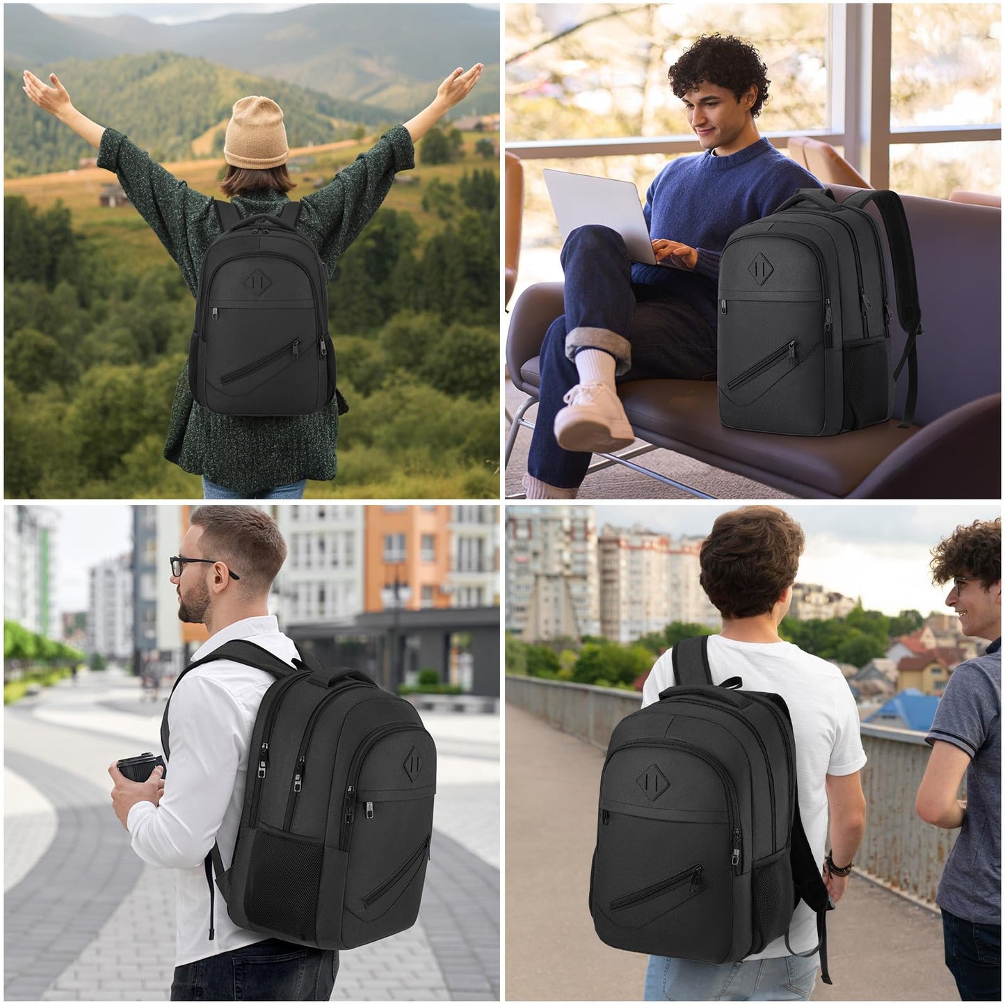 BIKROD Backpack for Men and Women, School Backpacks for Teen Boys Girls, Water Resistant Sturdy Anti Theft Travel Laptop Backpack, Black Student Bookbag Fits 15.6 Inch Laptop, Gifts