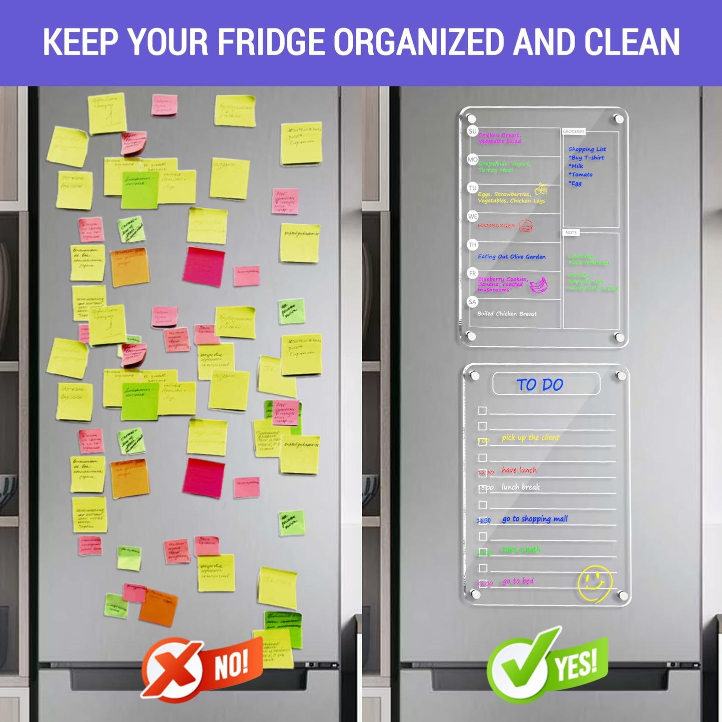 Magnetic Acrylic Weekly Planner and to Do List Set for Fridge – 8"×12" Clear Dry Erase Boards with 6 Markers, Reusable Fridge Whiteboard for Meal Planning, Chores, Office & Family Tasks