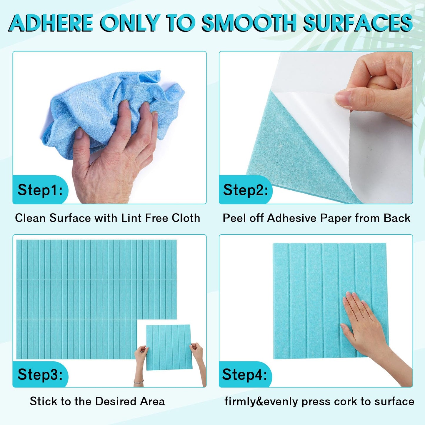 Honoson 12 Pack 48"x 36" Large Cork Board Alternative Felt Bulletin Board Wall Tiles with Safe Square Adhesive Roll Cork Tiles for Walls Home Office Classroom Back to School Pin Panels(Lake Blue)
