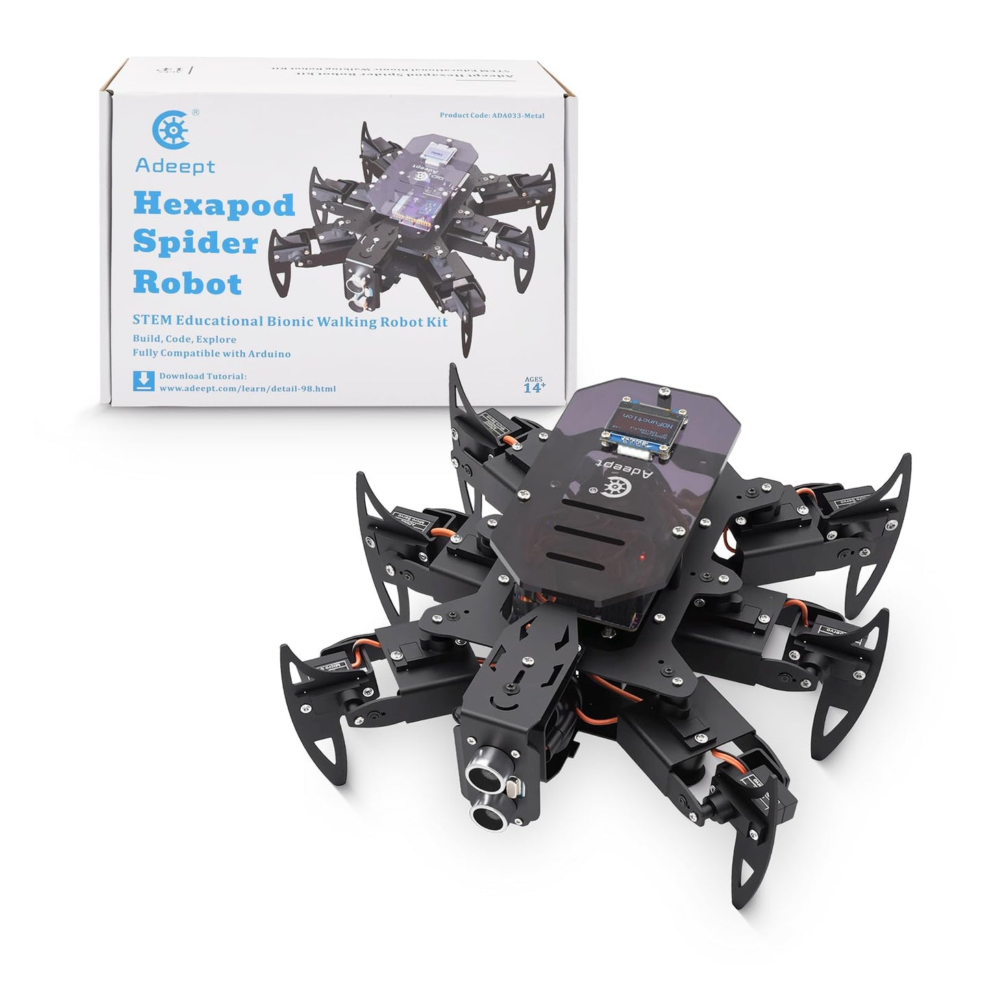 Adeept Ultimate Hexapod Spider Robot Kit, Metal Body, Arduino Programming, WiFi/IR Remote Control with OLED Display, Python/APP, STEM Educational Robotics Kit for Adults & Teens with PDF Manual