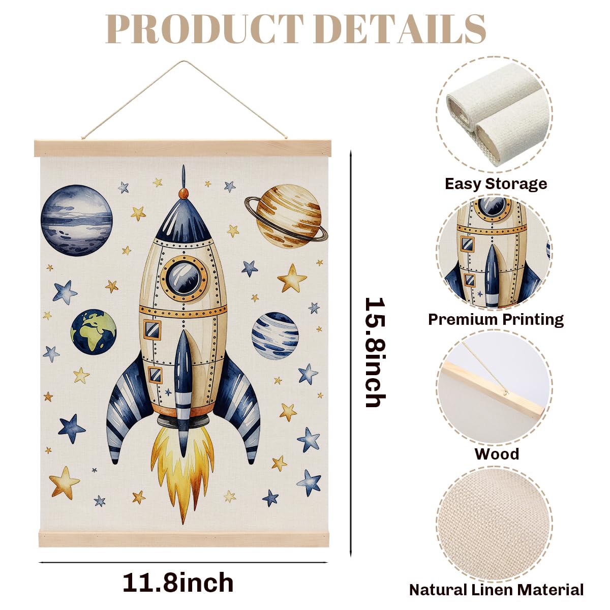 2PCS Solar System Poster Hanger, The Planets Classroom Decor,Outer Space Planets Poster Hanging Banner With Wooden Frames for Boys Girls Room Nursery Playroom Decorations 15.8x11.8 Inch