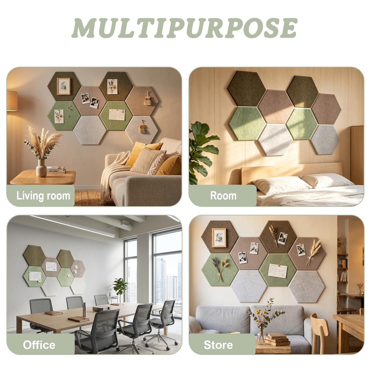 8 Pack Hexagon Cork Board Alternative for Walls Decor, 12" x 10" Self-Adhesive Felt Bulletin Board Tiles with 30 Pushpins, Acoustic Panels for Office,Classrooms (Minimalist Neutral)