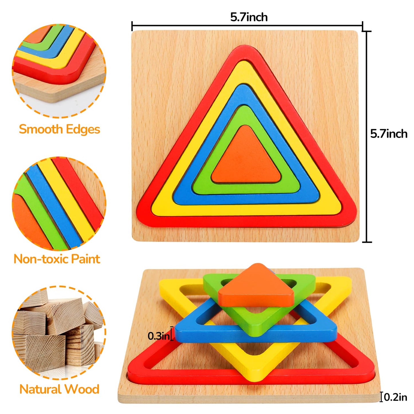 AugToy Toddler Puzzles Montessori Toy Wooden Shape Sorting Puzzle Sensory Toy Toddler Activities Preschool Learning Educational Autistic Developmental 1 2 3 Year Old Girl Boy 1-3 Dementia Game Gift