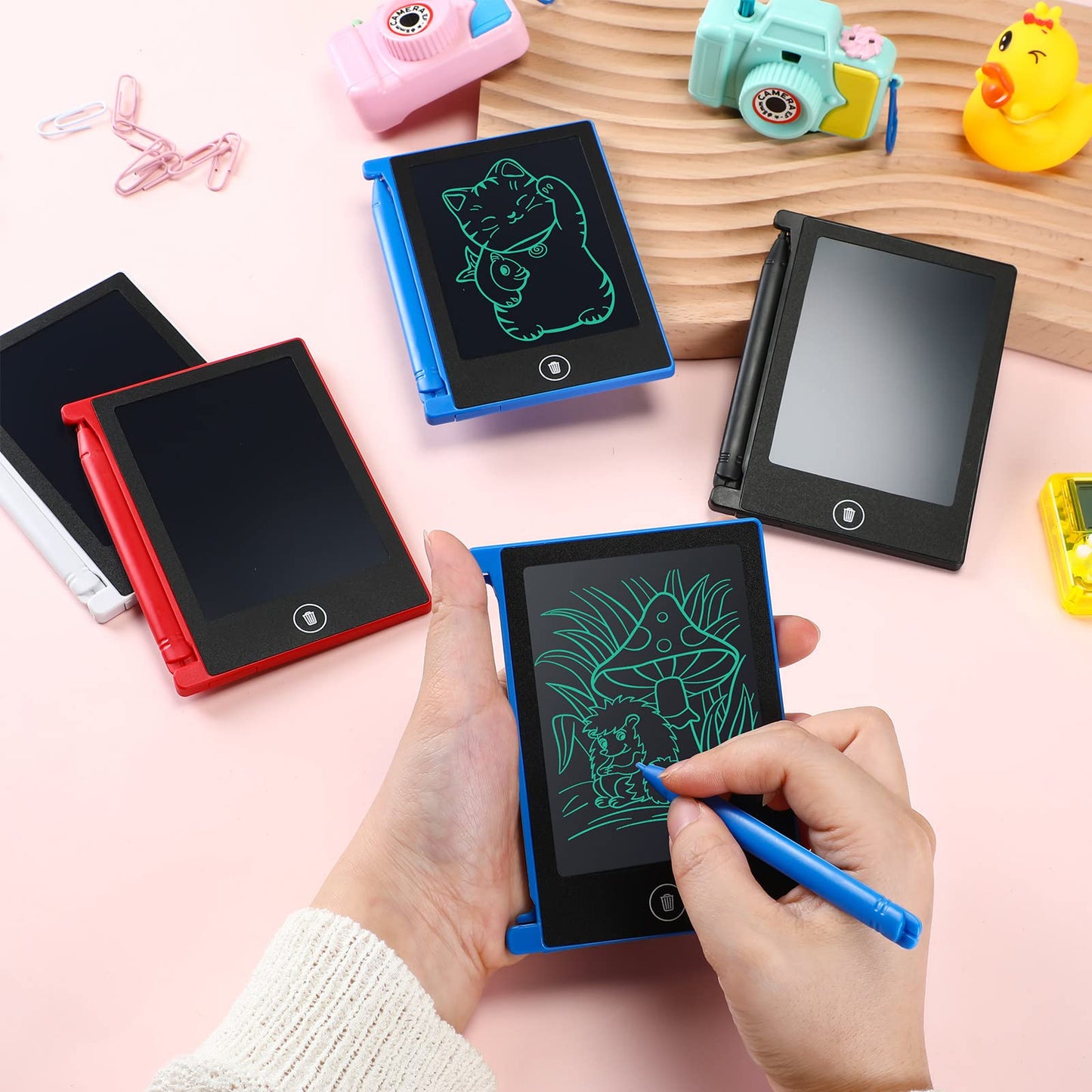 Zhehao 24 Pack LCD Mini Writing Tablet for Kids 4.5 Inch Doodle Board Bulk Erasable Reusable Electronic Drawing Pad Birthday Party Favors Goodie Bag Classroom Gifts(Blue,Black,White,Red)