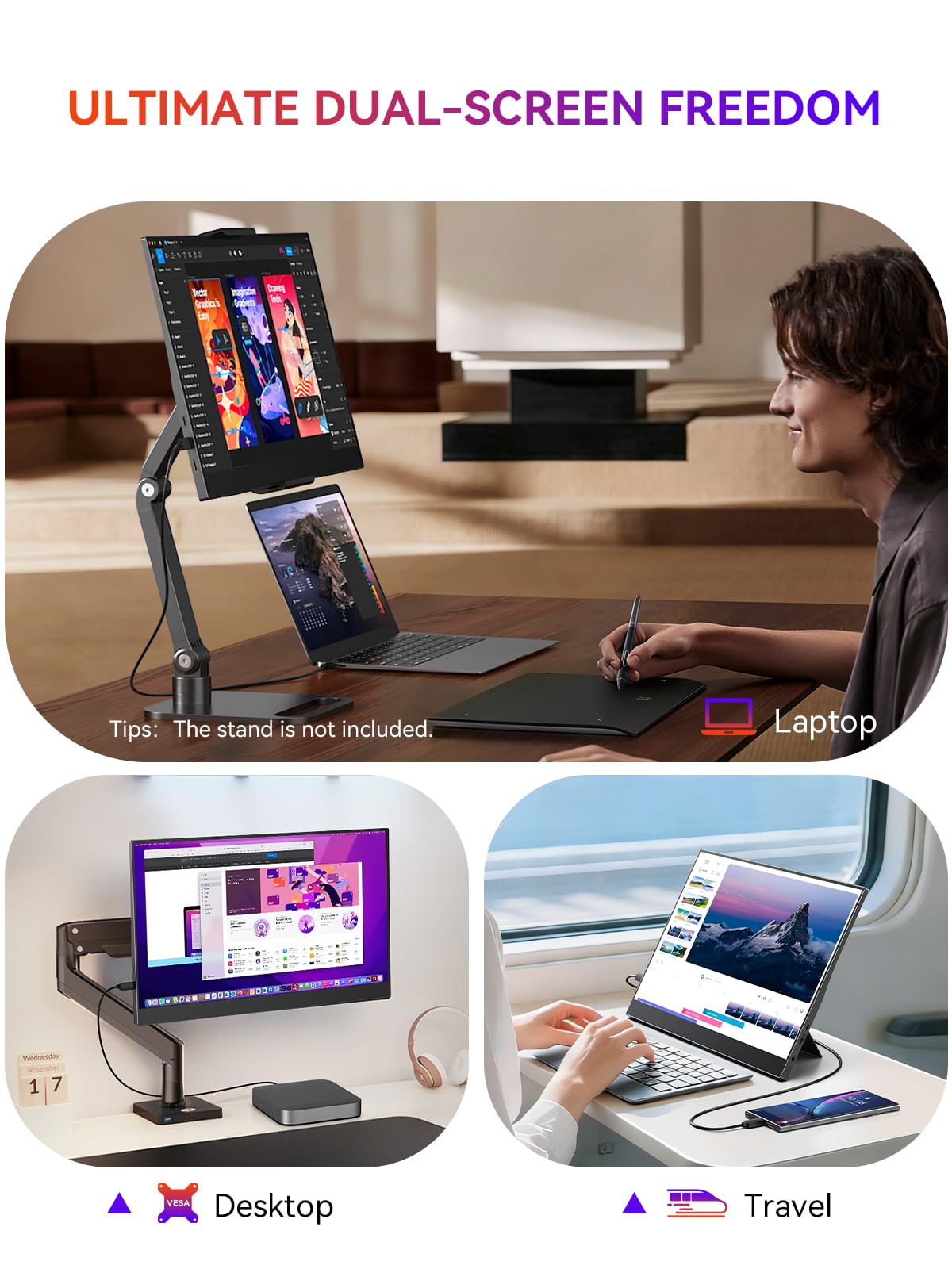 UPERFECT Portable Monitor, 15.6" 125% sRGB 1080P Ultra-Slim Travel Monitor USB C HDMI Plug & Play IPS Gaming Monitor Built-in Stand Dual Speakers External Screen for Laptop Phone Game Console