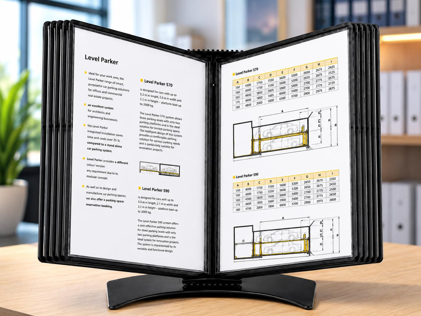 Tarifold Desktop Document Display Stand & Reference Organizer, 10 Double-Sided Polypropylene Pockets, 20 Sheet Capacity, Easy-Load Design, Letter Size, Made in Denmark, Black
