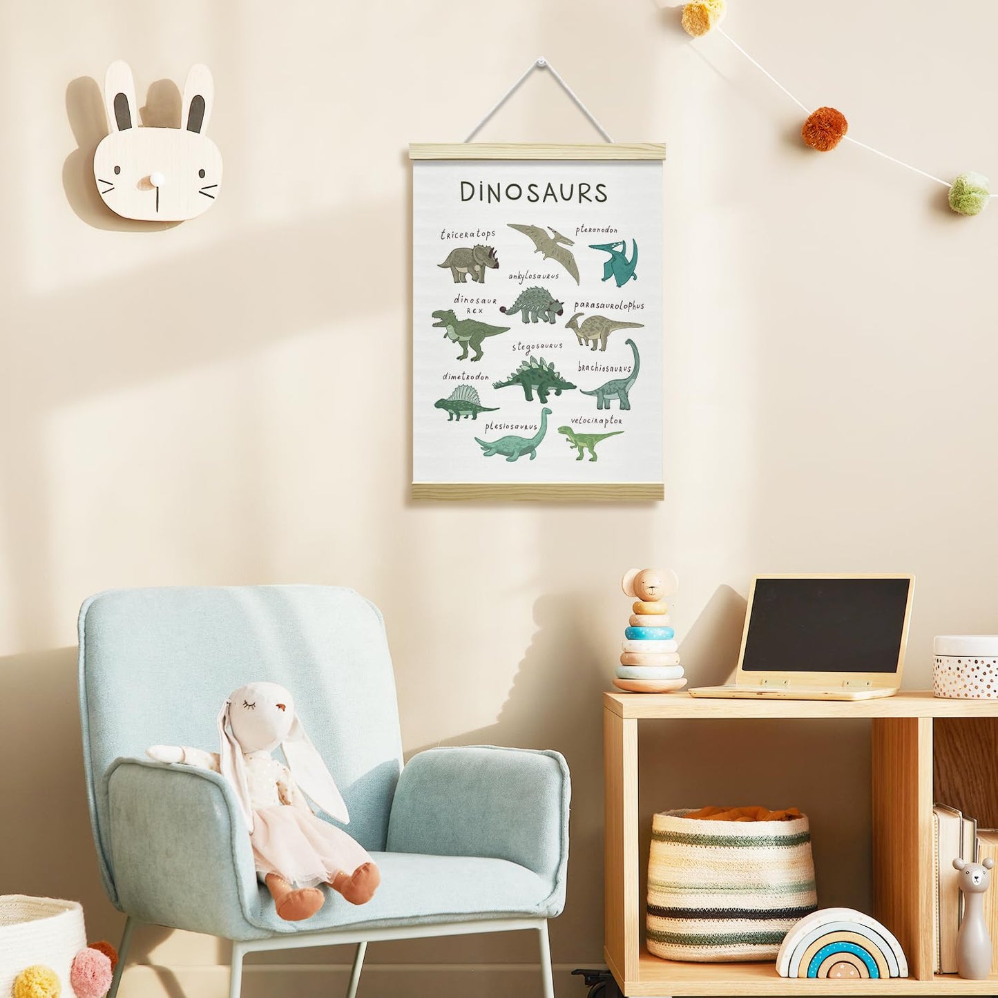 Nopoben Dinosaurs Poster Hanger Frame, Animal Prints Wall Art With Wooden Poster Hanger, Educational Animals Wall Decor, Kids Room Nursery Bedroom Decor(12x16 Inches)-19