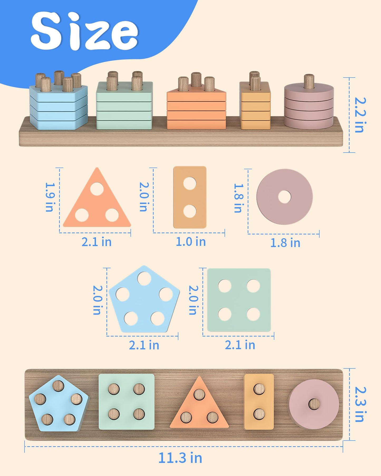 kecristv Montessori Toys for 1 2 Year Old Girl and Boy Birthday Gifts, Shape Sorter Wooden Toys for Toddlers Age 1-3 2-4, Learning Educational Sensory Stacking Toy Toddler Puzzles