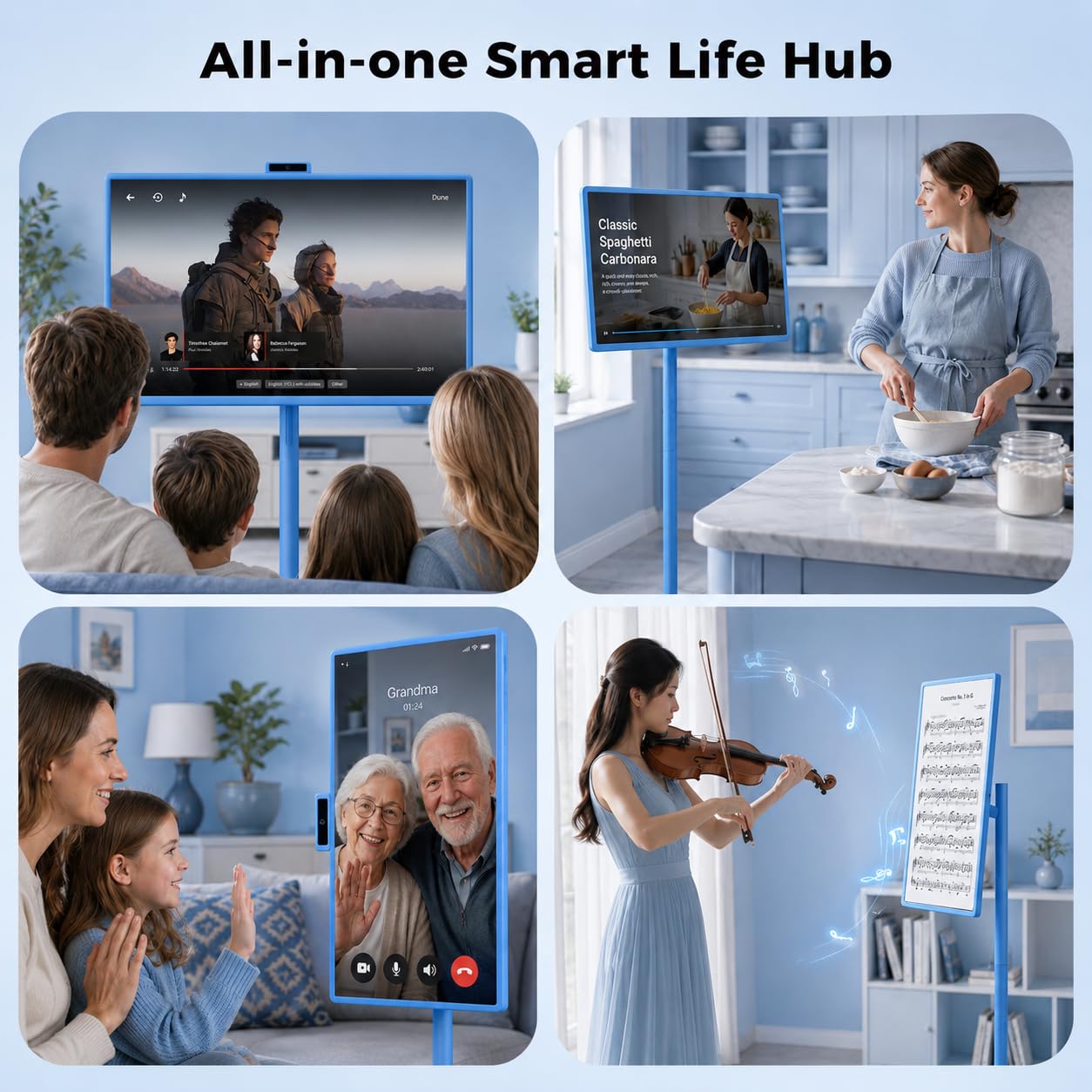 32 Inch Portable Smart TV | 1080P Touch Screen | Android 15 8G+128GB Storage | Movable Monitor on Wheels | 5MP Camera | 38,400 mAh Battery | Voice/Airmouse Remote Control | Versatile Rotatable Display