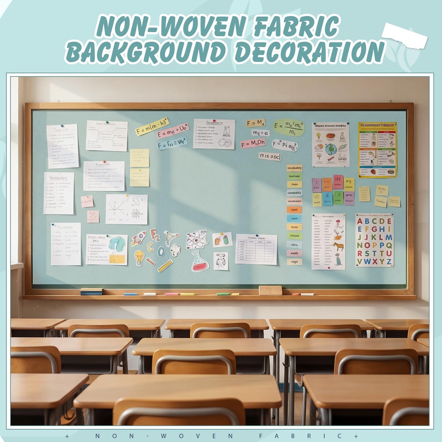 Breling 16 inch x 80 ft Fabric Bulletin Board Roll for Classroom Waterproof Non-Woven Fabric Background Roll Anti-Wrinkle Bulletin Board Background for Back to School Wall Decor DIY Craft(Teal)