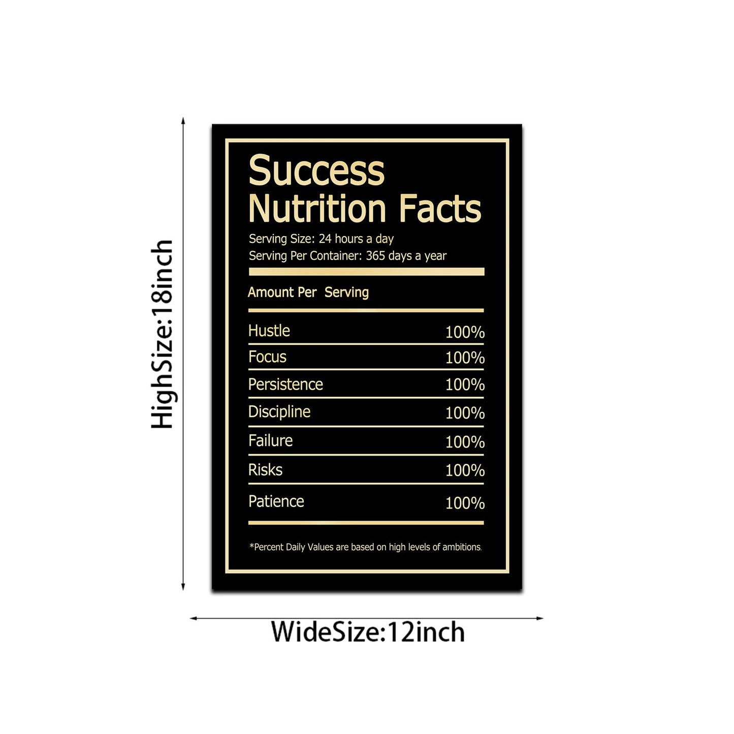 Success Nutrition Facts Wall Art Motivational Wall Art Decor for Office Bedroom Modern Artwork Framed and Ready to Hang(Success, 12x18 inch)